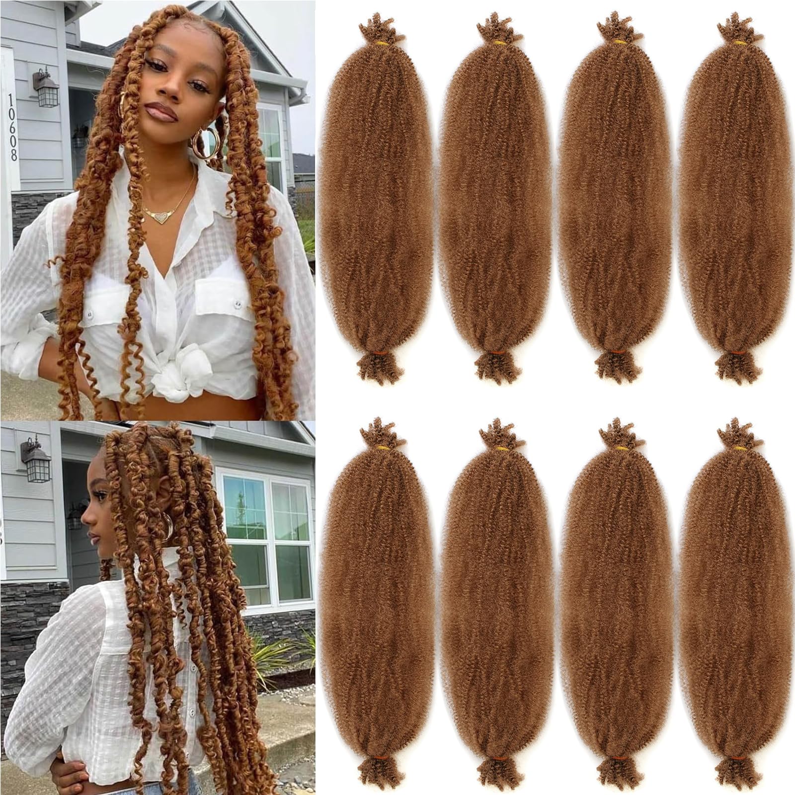 Xtrend 24 Inch 8 Packs Pre-Separated Springy Afro Twist Hair for Butterfly Locs Long Spring Twsit Crochet Braiding Hair Honey Blond Synthetic Marley