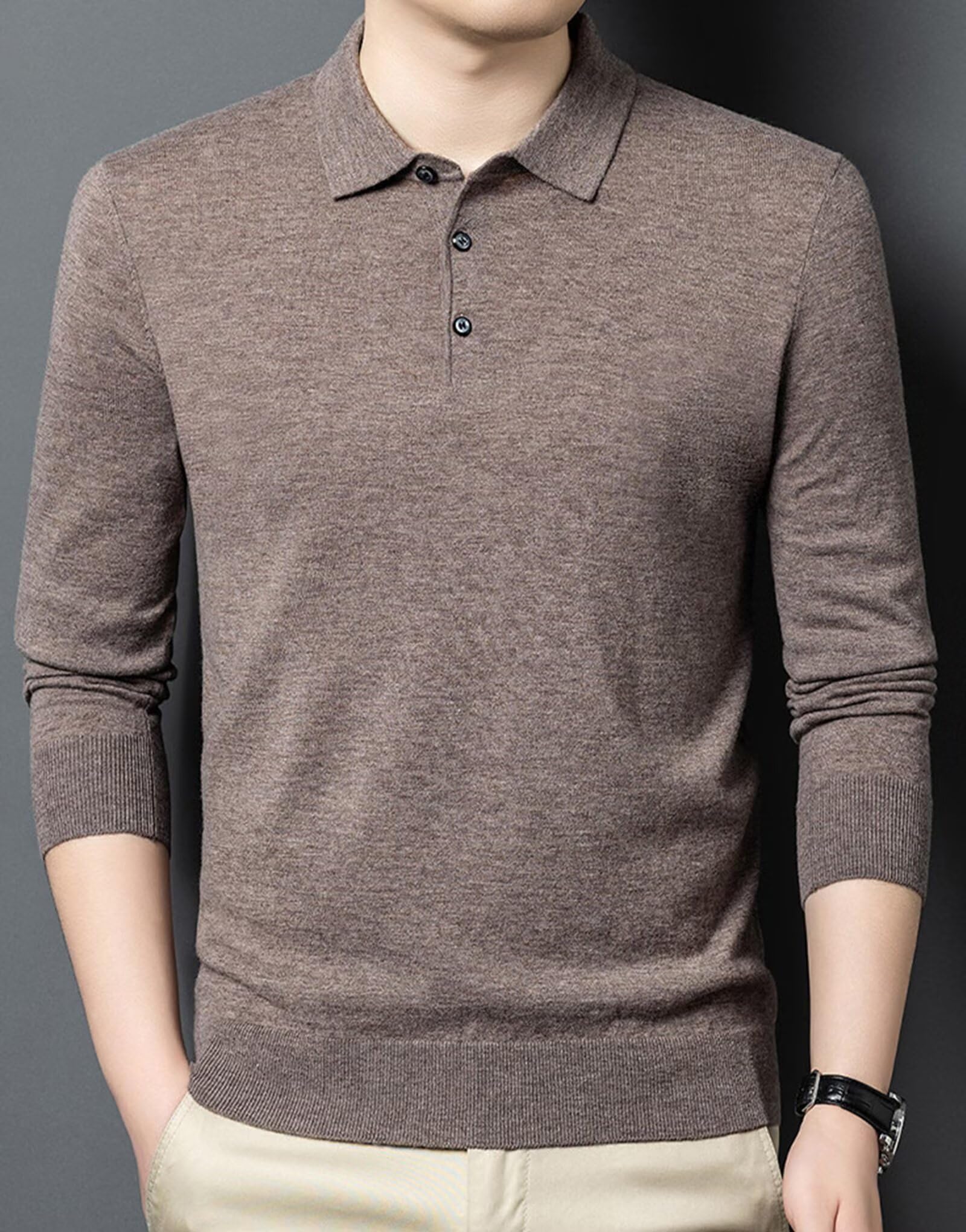 HNVAVQ 100% Kaschmir Polo-Pullover Herren Langarm Strickpullover Leicht