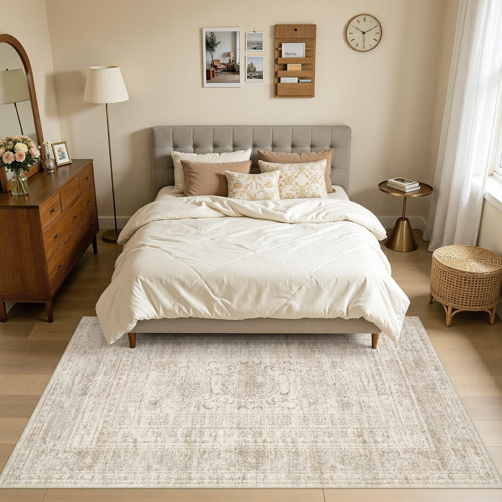 DMOYEST 160x230 Teppich Wohnzimmer Beige Braun Vintage Waschbar – Ansicht 2