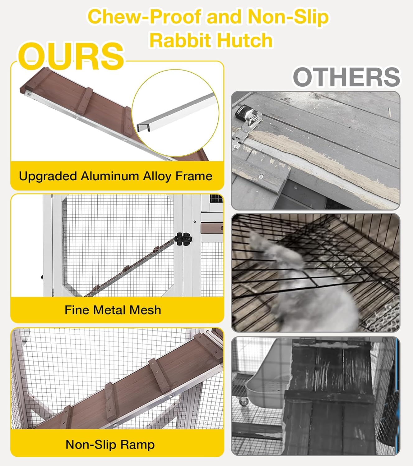 Aivituvin Rabbit Cage Indoor, 2-Story Bunny Cage with Leak-Proof Trays, Chew-Proof Wooden Rabbit Cage on Wheels for Small Pets (39.3" L x 22" W x 36.8" H) - Brown