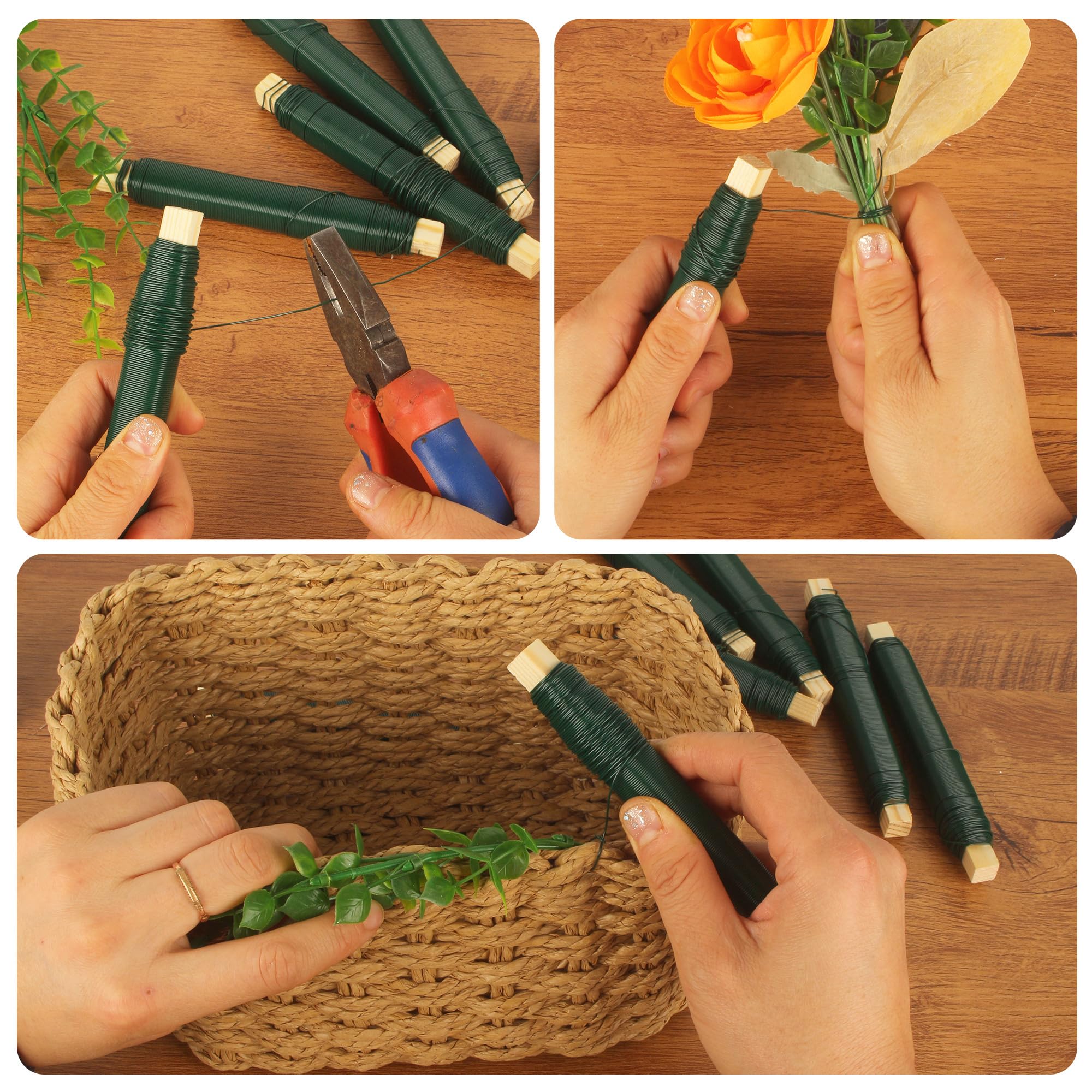 8 Pezzi Filo di Ferro Modellabile, 0,65 mm, Filo per Avvolgere Fiori, Fil di Ferro Fioristica, Filo per Legare Verde Avvolto su Un Bastoncino di Legno, per Giardino, Casa, Ufficio