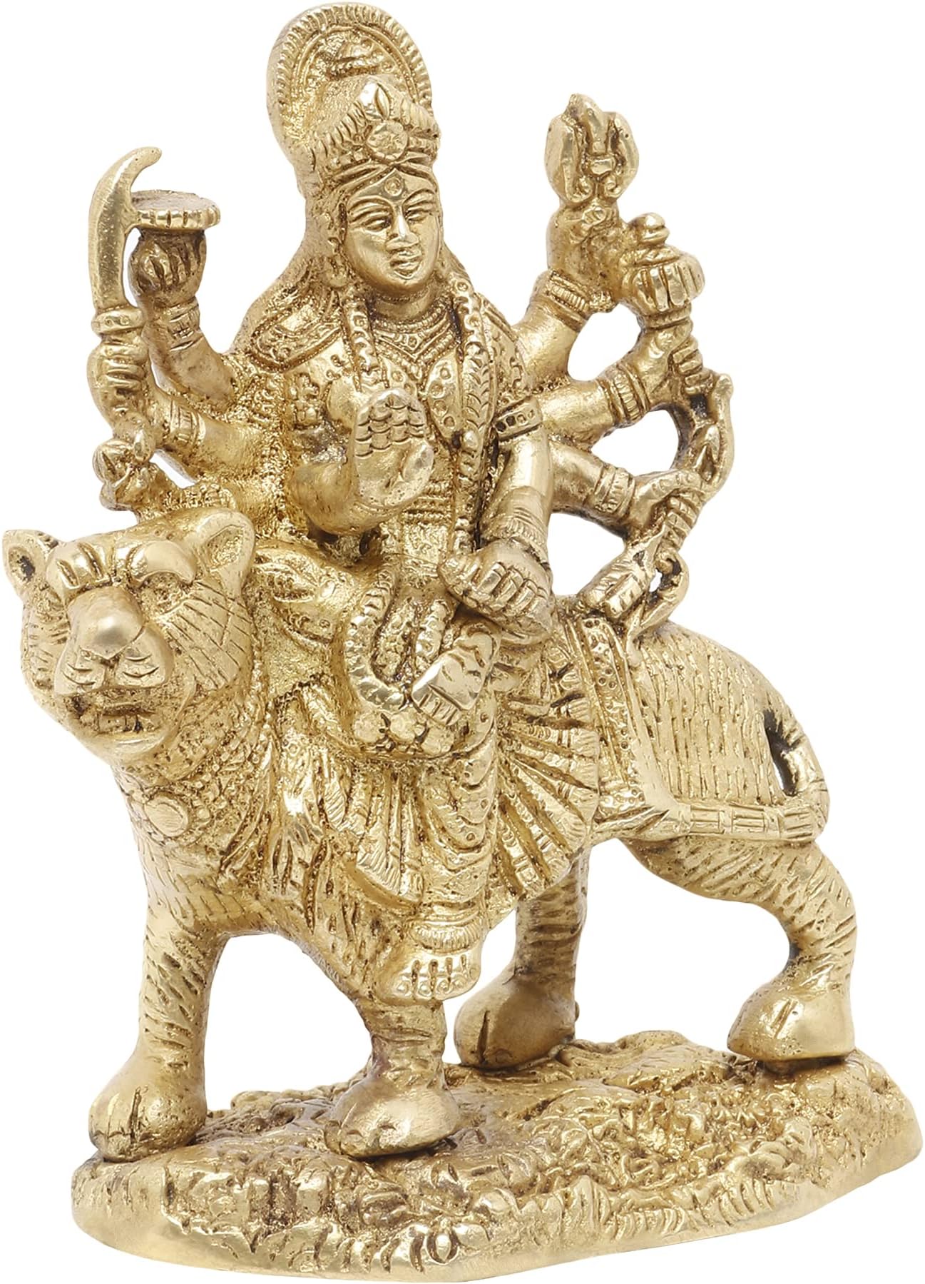Brass Statue/Idol of Goddess Devi Durga Sherawali ShivShakti | LxBxH - 4x2x6 Inch, Weight - 850Gm