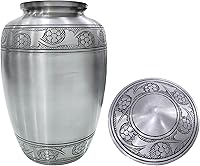 Vista 6 de Urna de cremación funeraria tallada a mano para cenizas humanas, urna de peltre grabada para adultos, conmemorativa funeraria con elegante acabado