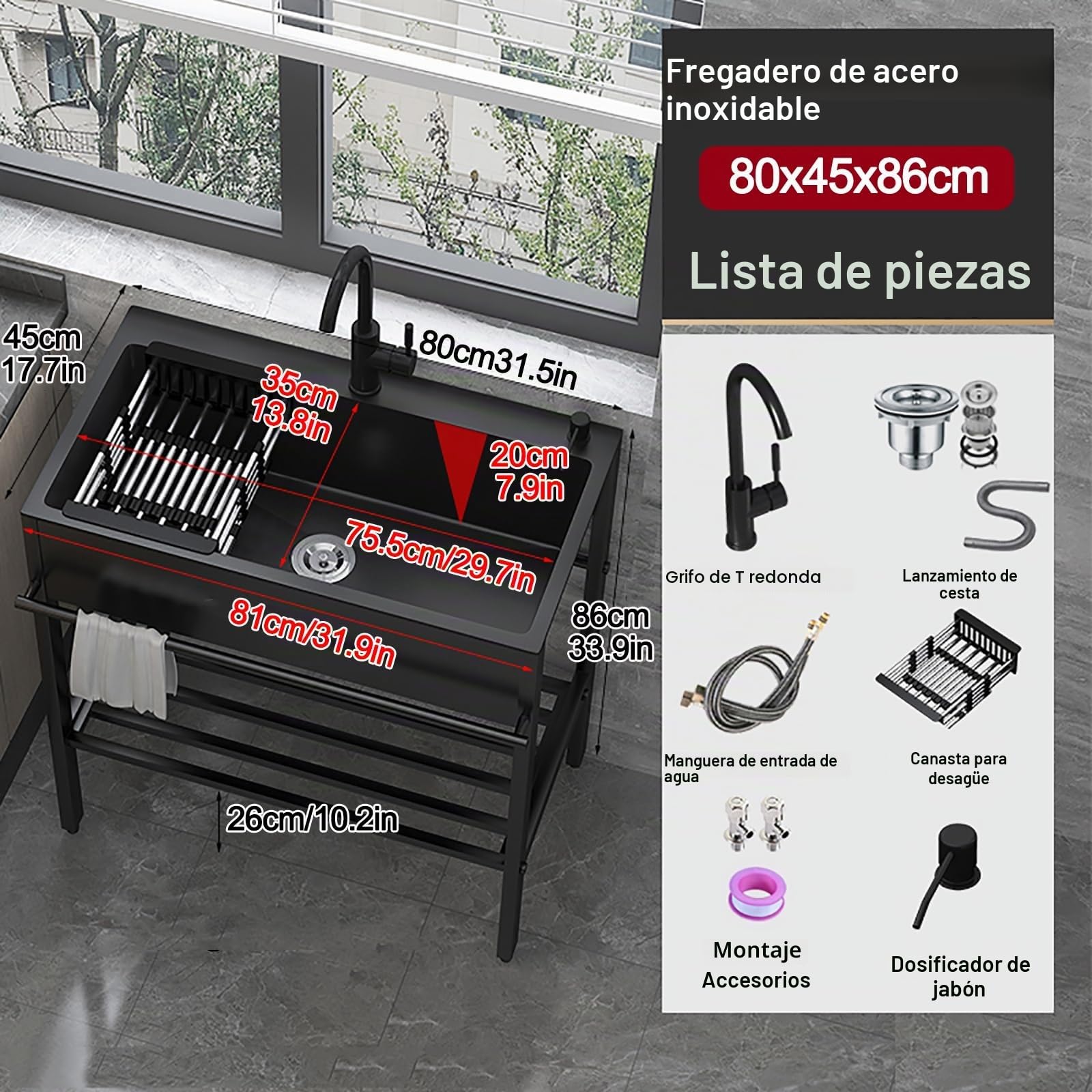 Fregadero de cocina utilitario de un solo tazón comercial de acero inoxidable con grifos de pie, lavabo de mano para interiores y exteriores, fregaderos de lavandería