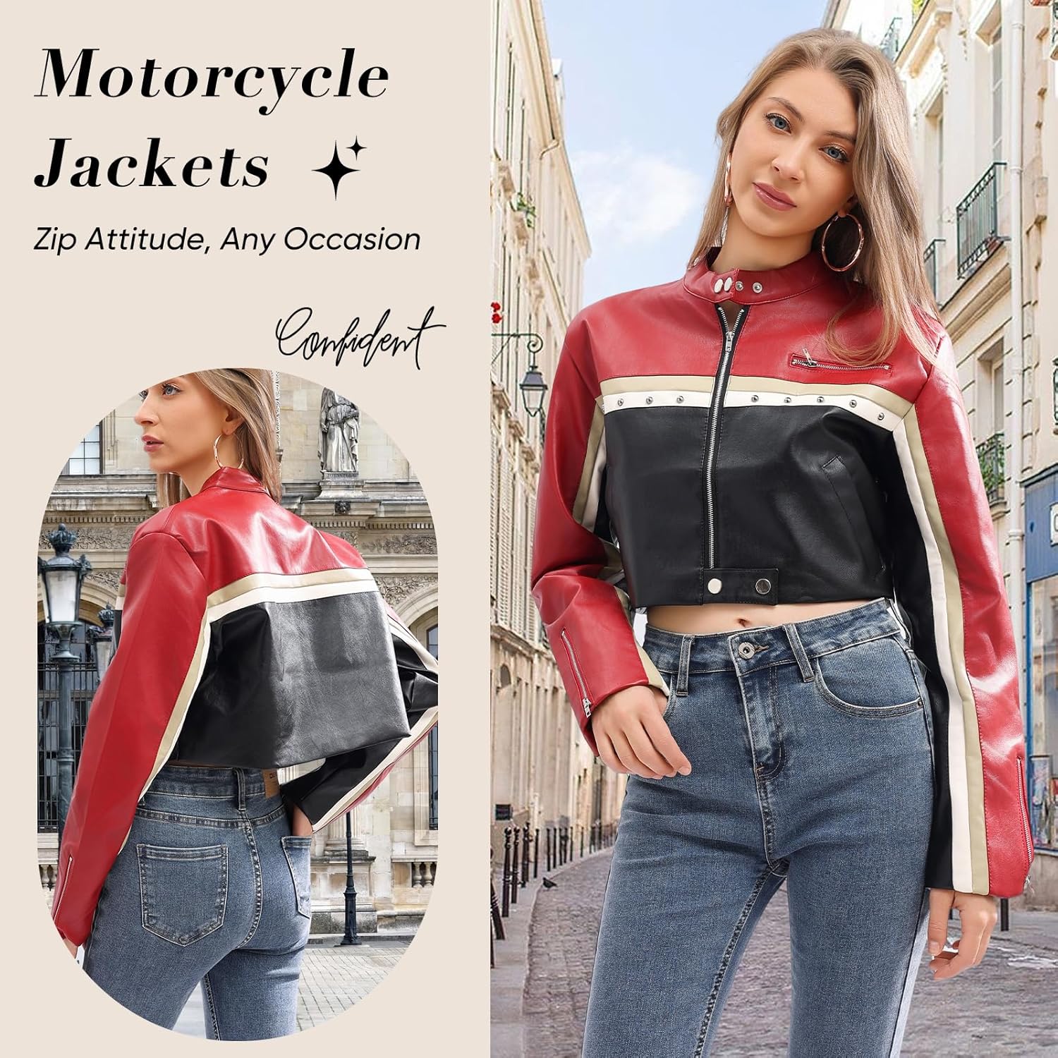 shamofeng Women Cropped Faux Leather Jacket Moto Biker Bomber Jackets Zip Up Motorcycle Coats - Image 7
