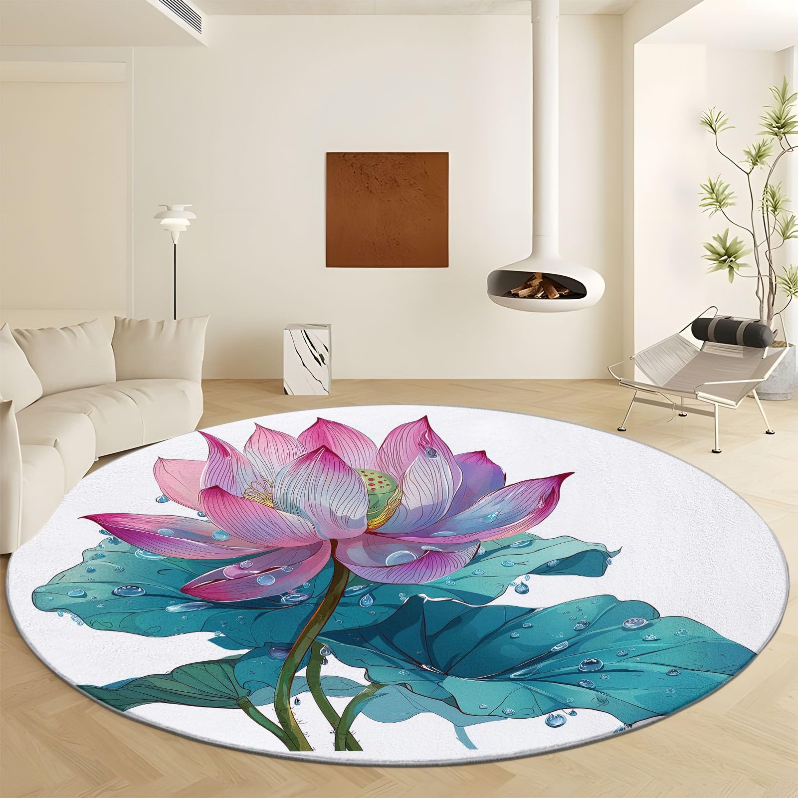 Tapis salon bleu rond moquette poil ras lavable pour salle a manger