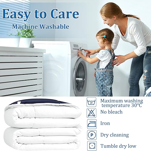 Miniatura 7 de PiccoCasa Edredón Queen para todas las estaciones, blanco y azul marino, suave, ligero, acolchado, alternativo, transpirable, reversible, con 6