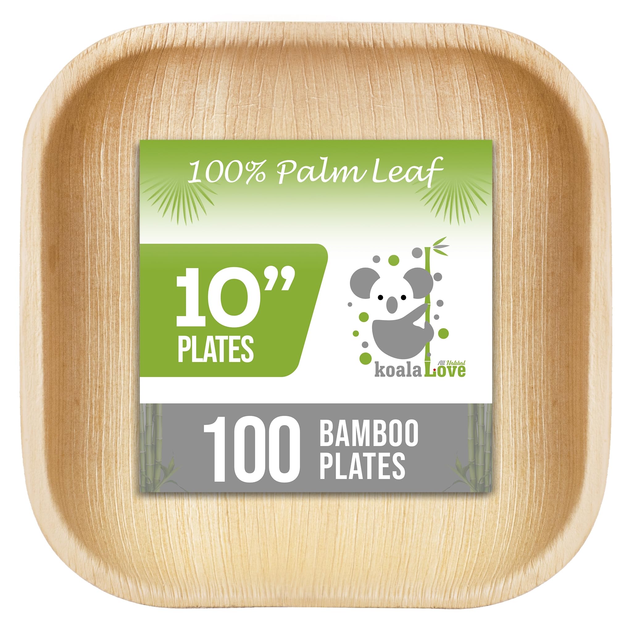 KoalaLove Palm Leaf Plates Bamboo Plates Disposable Square 10 inch 100 Bulk Party Pack Elegant Sturdy Design Better Than Paper and Plastic Plates (KoalaLove -PLP-10IN-100-Plates)