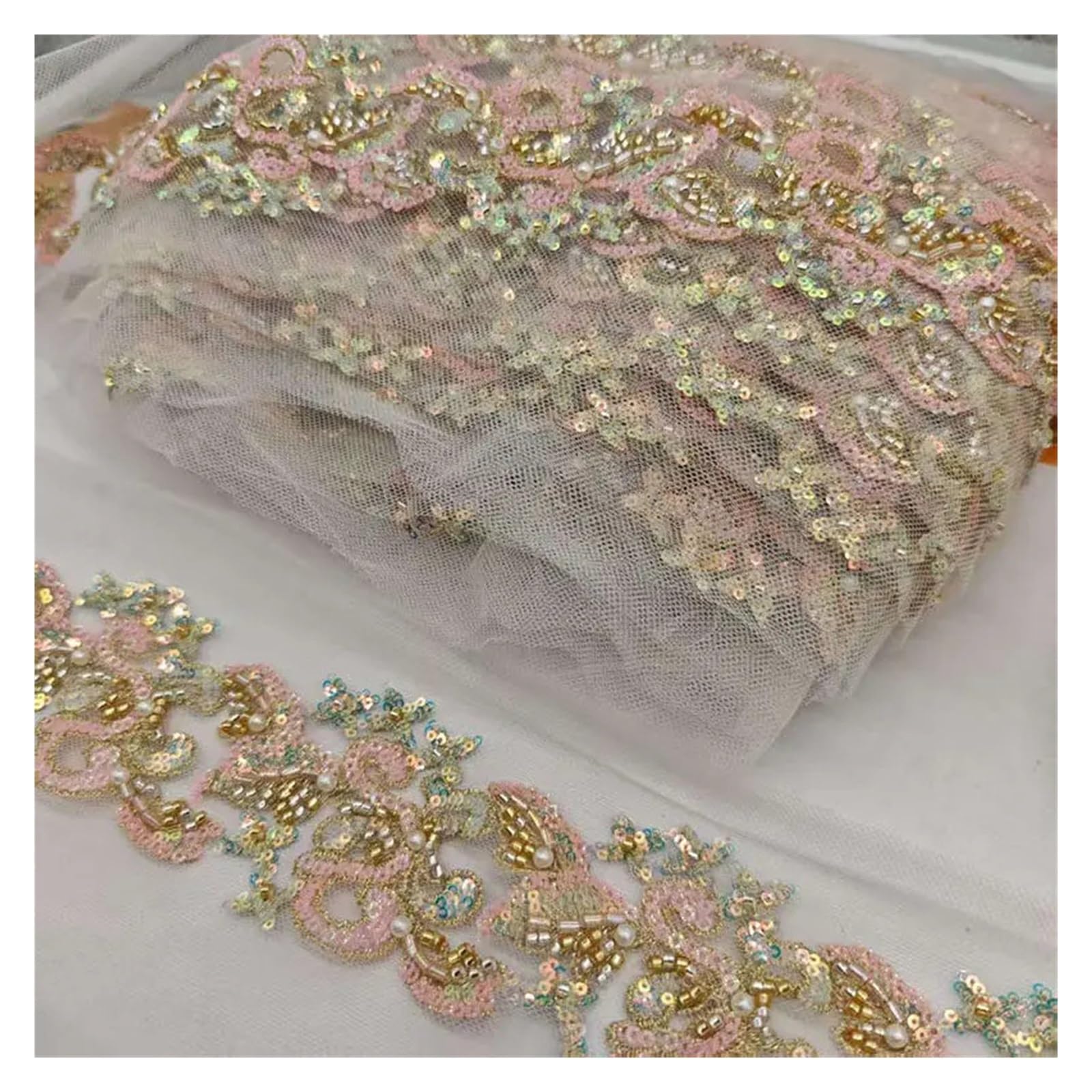 Puntilla De Encaje Con Strass En Forma De Flor Adorno de cinta encaje con cuentas 1 yarda