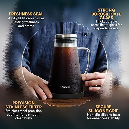 Miniatura 3 de Máquina de café helado, hermética e infusor de té con boquilla. 1.0L. Ovalware RJ3 jarra de vidrio para elaboración con filtro de acero inoxidable