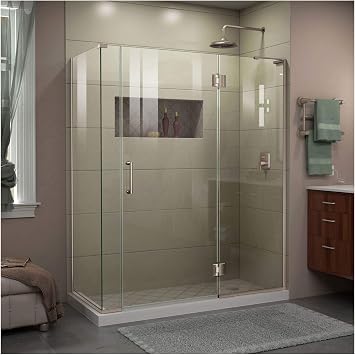 DreamLine Unidoor-X 57 1/2 in. W x 30 3/8 in. D x 72 in. H Frameless Hinged Shower Enclosure in Brushed Nickel, E32706530R-04