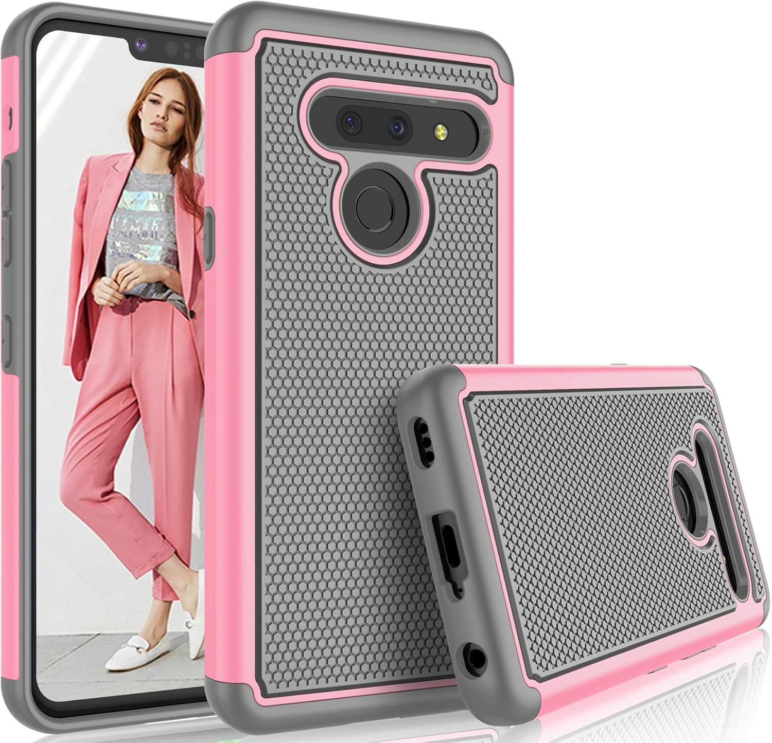 Tekcoo Case for LG G8 / 2019 LG G8 ThinQ, Luxury [Tmajor] Hybrid Solid Shock Absorbing [Baby Pink] Rubber Silicone & Plastic Scratch Resistant Bumper Grip Rugged Cute Sturdy Hard Phone Cases Cover
