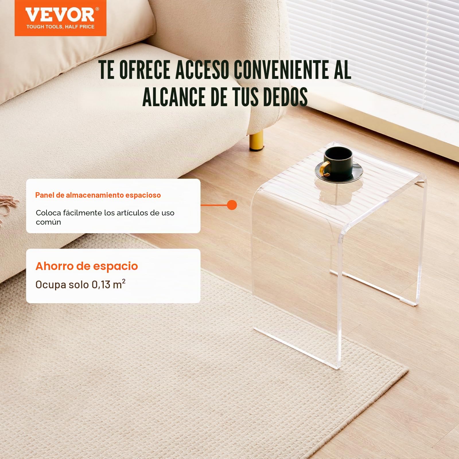 VEVOR Mesa Auxiliar en Forma de C Mesa de Centro Auxiliar para Sofá de Acrílico 2 PCS Mesita de Noche Carga Máxima 25 kg para Negocios al Alcance de Mano Salón Dormitorio, Transparente 415x305x460 mm
