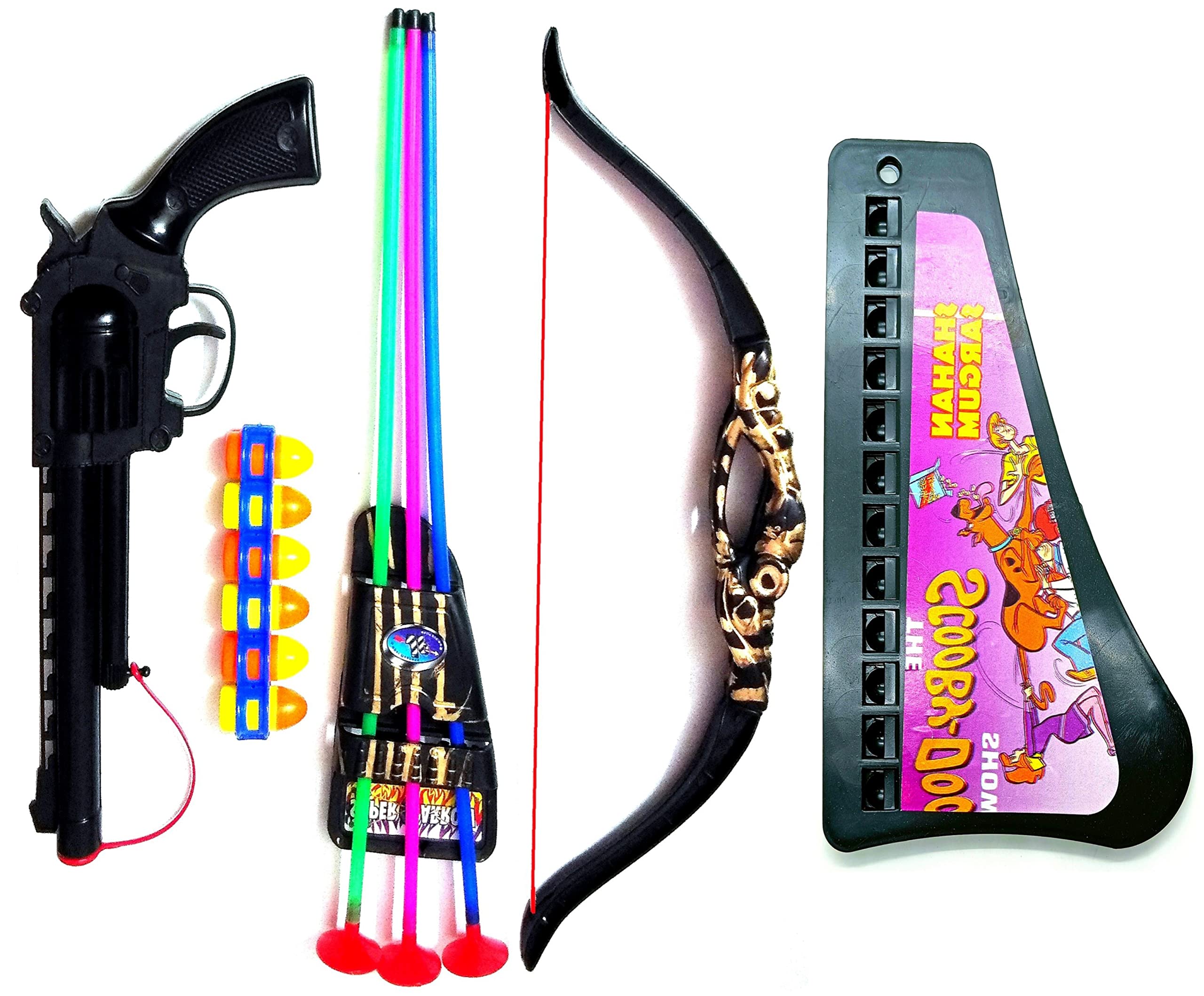 Dynamic Retail Global Guns for Boys, Archery Bow and Arrows Toy Set for kids, Pistol With Bullets Plastic Multi color W75