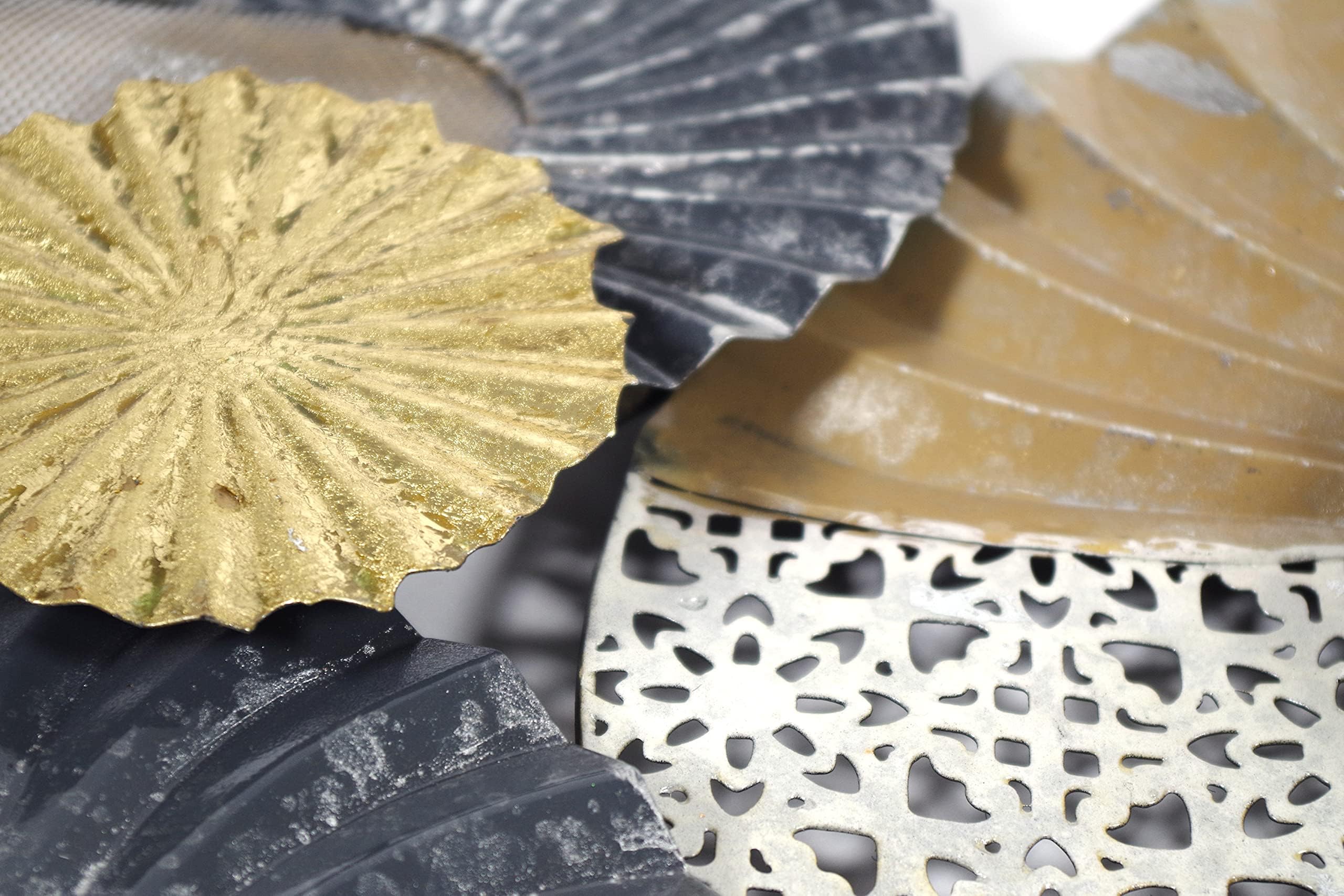 Kobolo Wandbild 3D-Bild Wanddeko Metall SHELL gold 90x48x5 cm Anthrazit