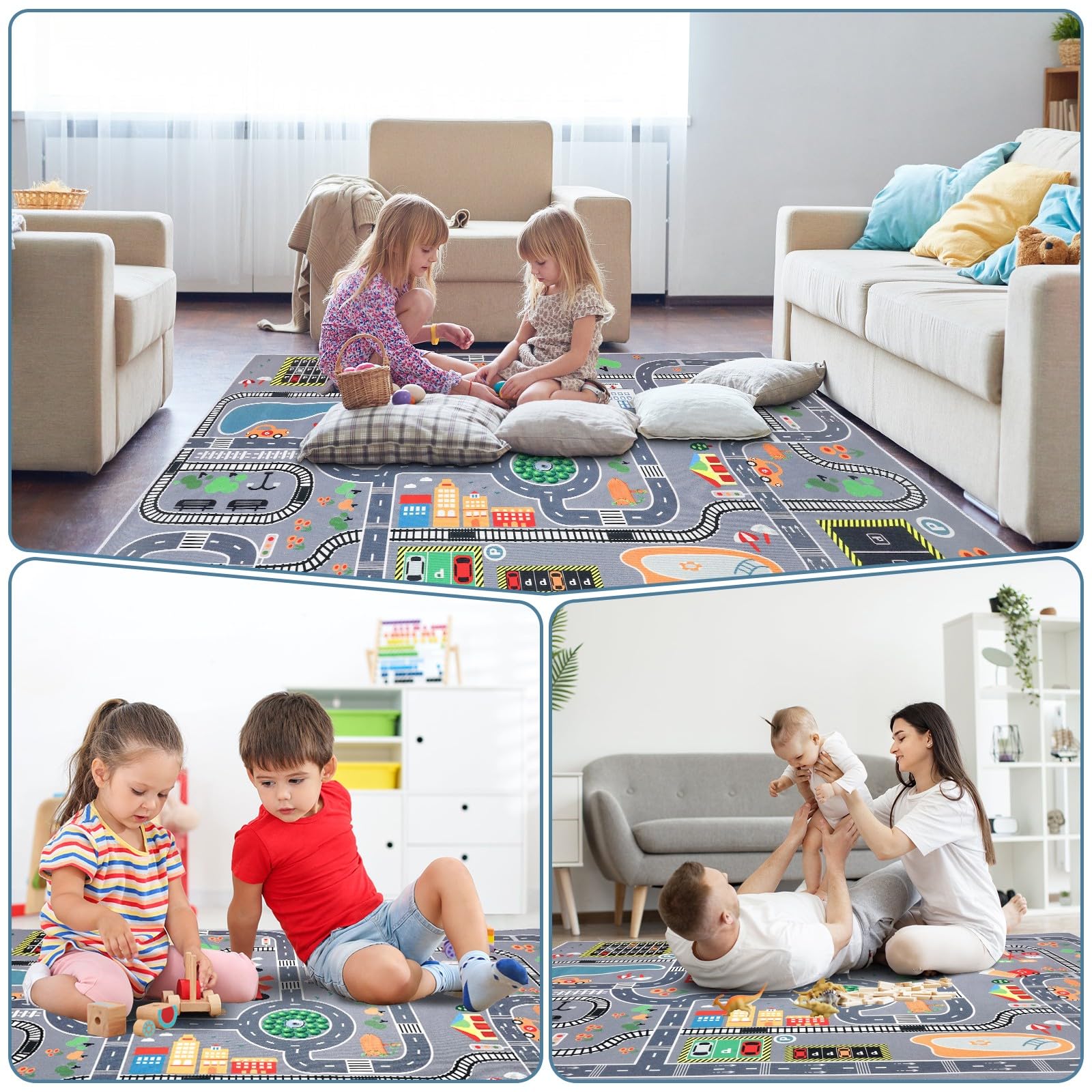 Tapis Voiture Enfant, Circuit Route Antidérapant, Lavable 80x120cm