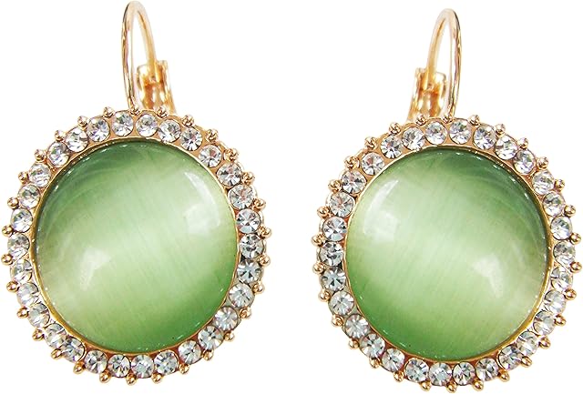 Navachi 18k Gold Plated Circle Opal Crystal Hoop Leverback Earrings
