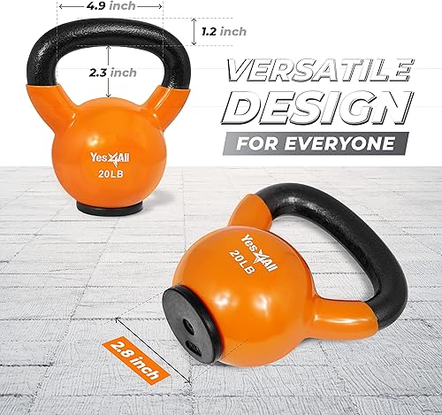 Miniatura 3 de Yes4All Juego de pesas rusas con base de goma, pesas rusas para mujer, pesas rusas de entrenamiento de fuerza (10-65 libras) E. 20LB - Naranja,A. 5