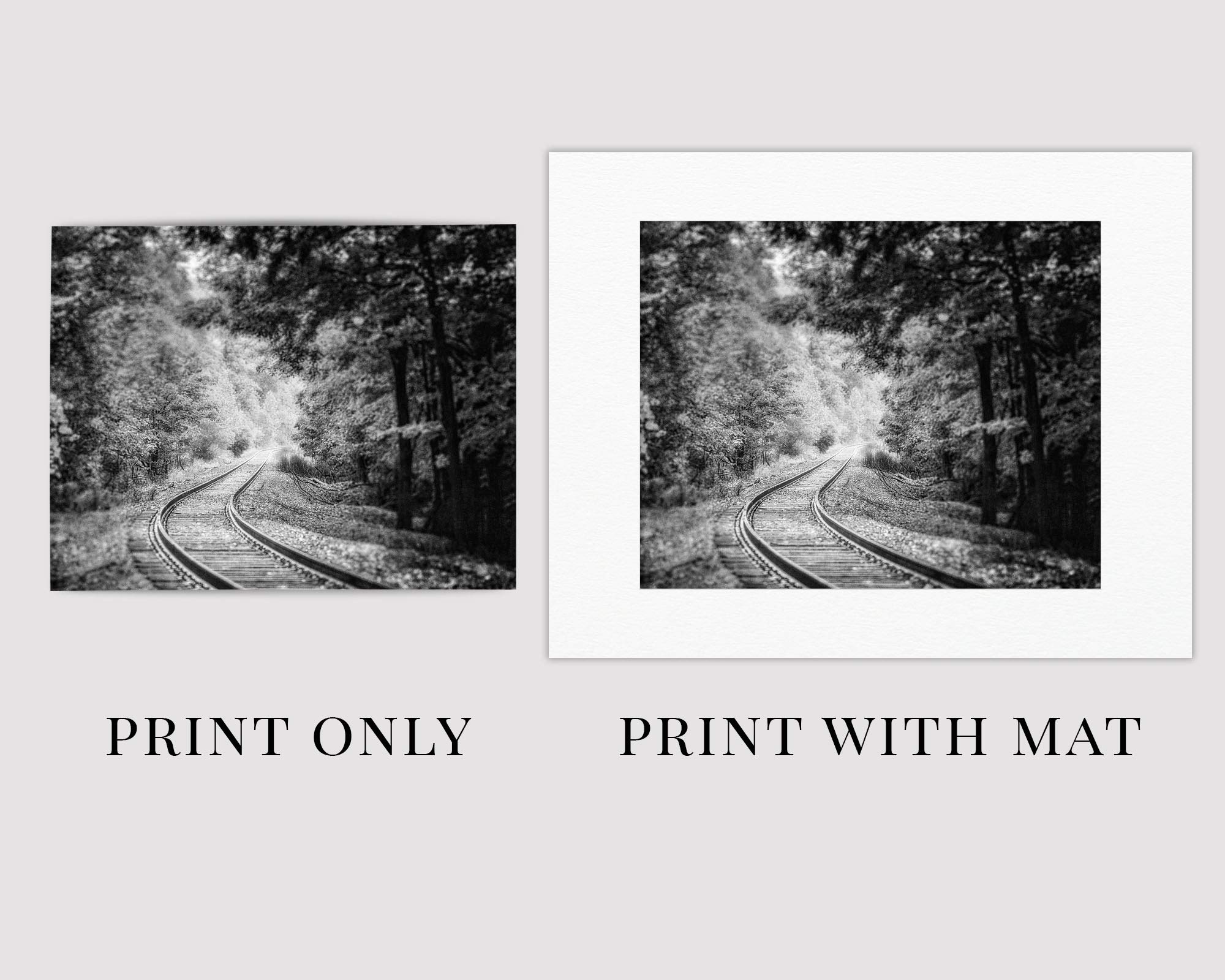 LISA RUSSO FINE ART - Black and White Railroad Tracks 11x14” Unframed Print - Train Landscape Photography for Office, Bedroom, Foyer Wall Decor