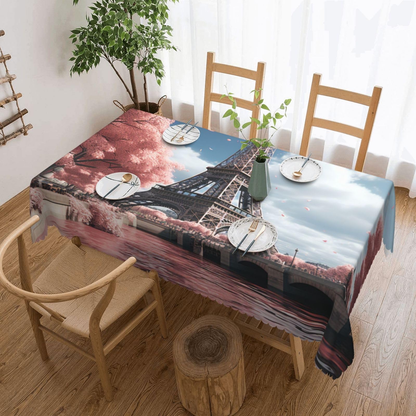 MXZERFKGLA Rectangle Tablecloth 137x183 cm Waterproof Tablecloth for Dining Tables Kitchen Farmhouse Tablecloths Paris Tower Table Cloth Wrinkle Free Table Cover for Dining Buffet Wedding Party