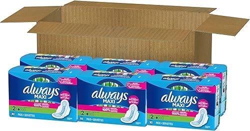 Miniatura 9 de Always Maxi - Almohadillas femeninas para mujer, talla 2 larga súper absorción, paquete múltiple, con alas, sin perfume, 32 unidades x 6 paquetes