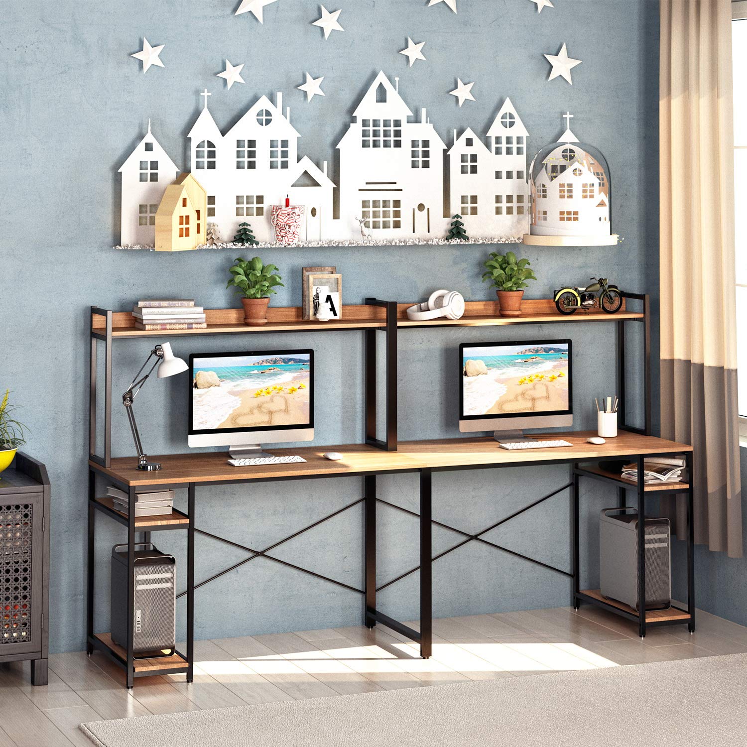 VIPEK 94.5 Inch 2 Person Desk, Large Double Computer Desk with Hutch