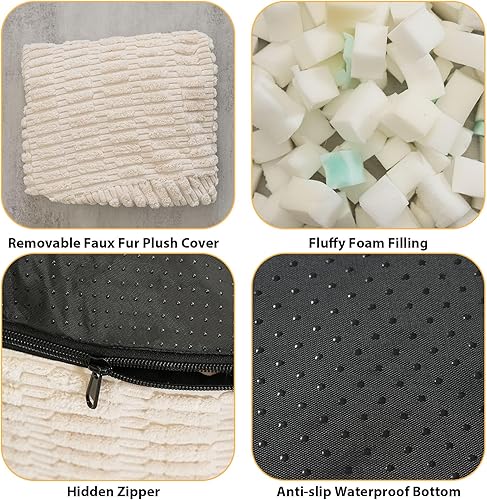 Miniatura 3 de Puf otomano redondo de relleno para reposapiés, cojín otomano de almacenamiento, pufs de piel sintética con relleno de trozos de espuma, silla de