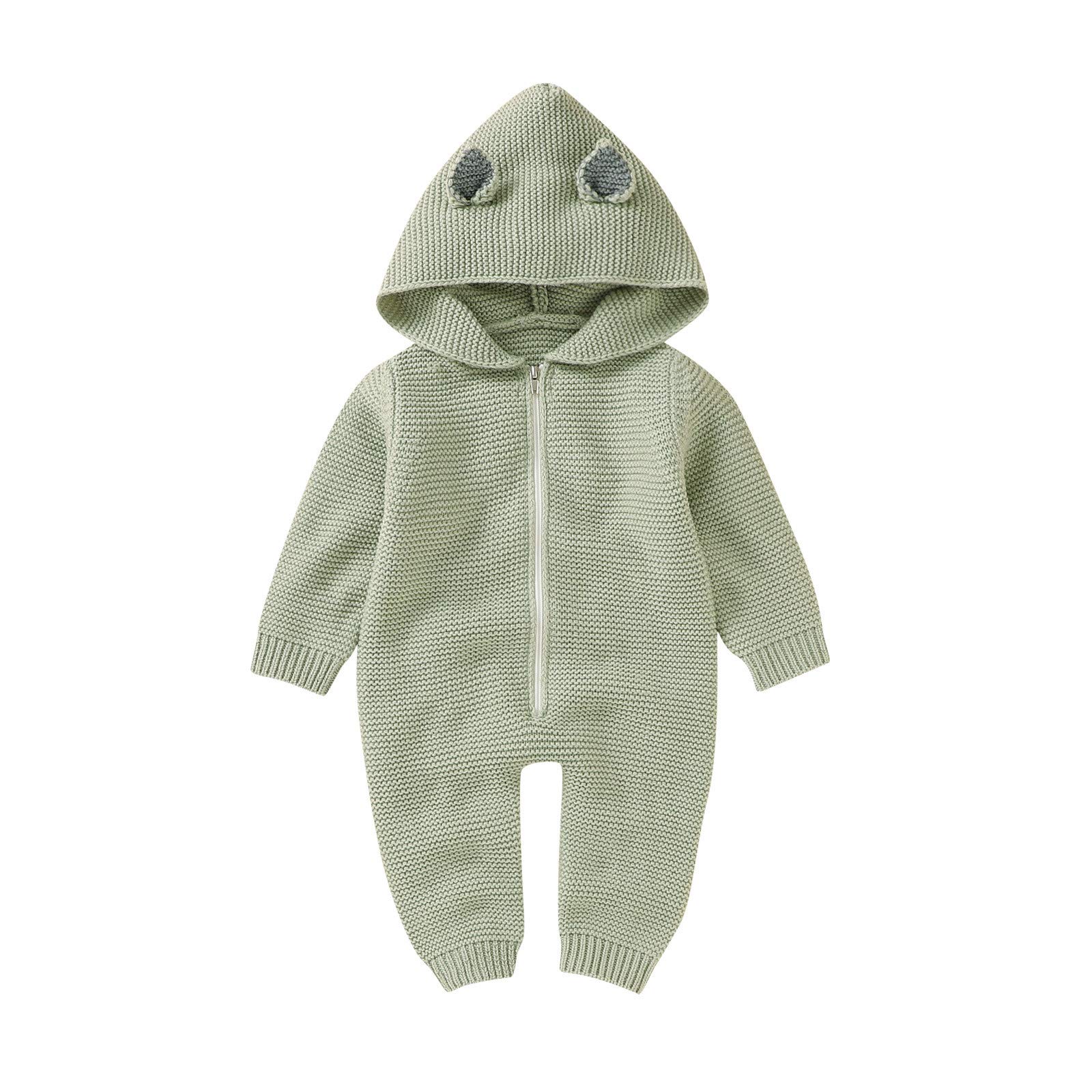 RNTOP Baby Girl Boy Sweater Romper Hooded Jumpsuit Infant Long Sleeve Sweaters Bodysuit Newborn Soft (Green, 0-6 Months)