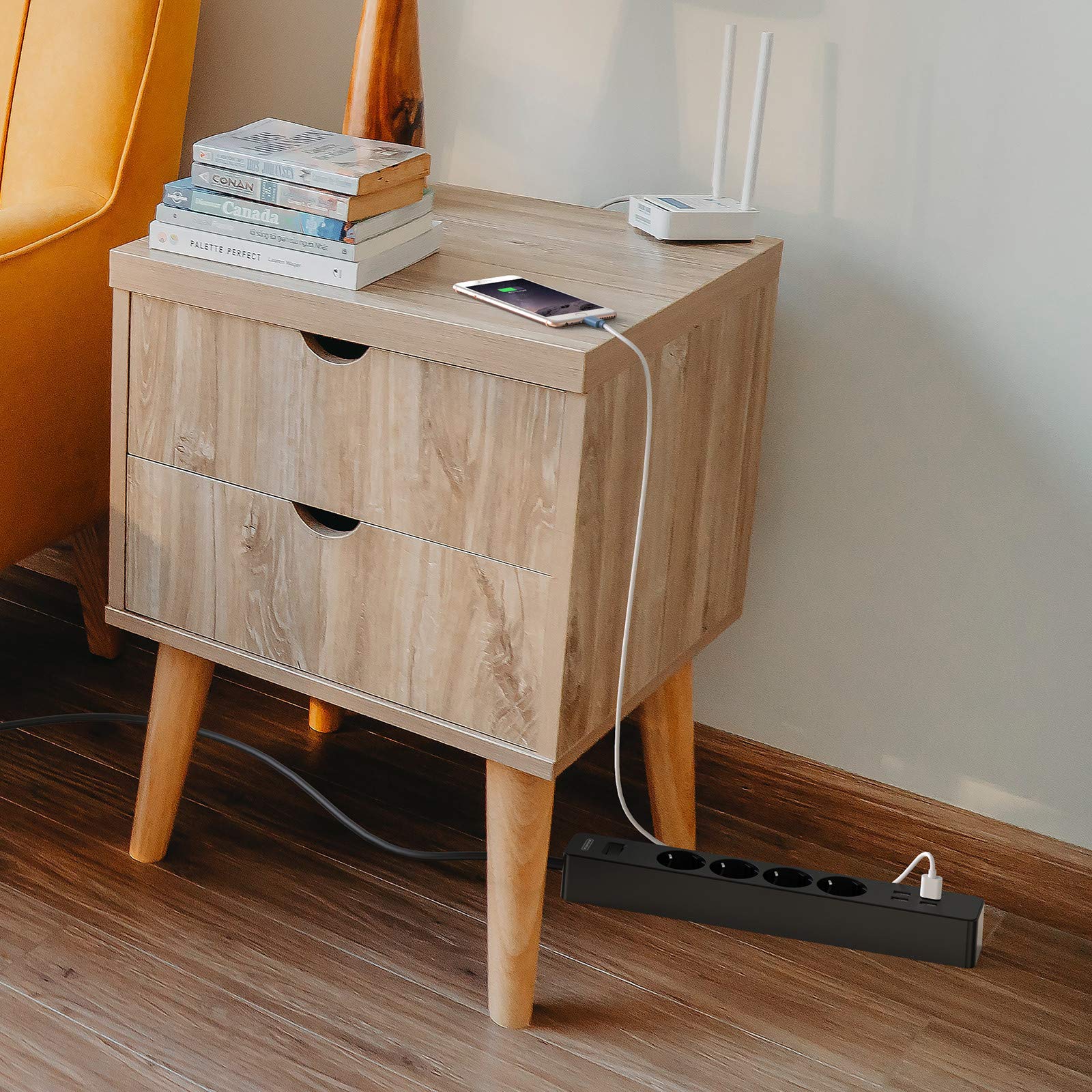 NTONPOWER Multiprise Electrique USB, Multiprise Pare foudre avec 4 Prises et 4 Ports USB, Long Cordon de 3 m, avec Interrupteurs, Anti foudre, Protection pour Les Enfants, pour Maison et Bureau- Noire