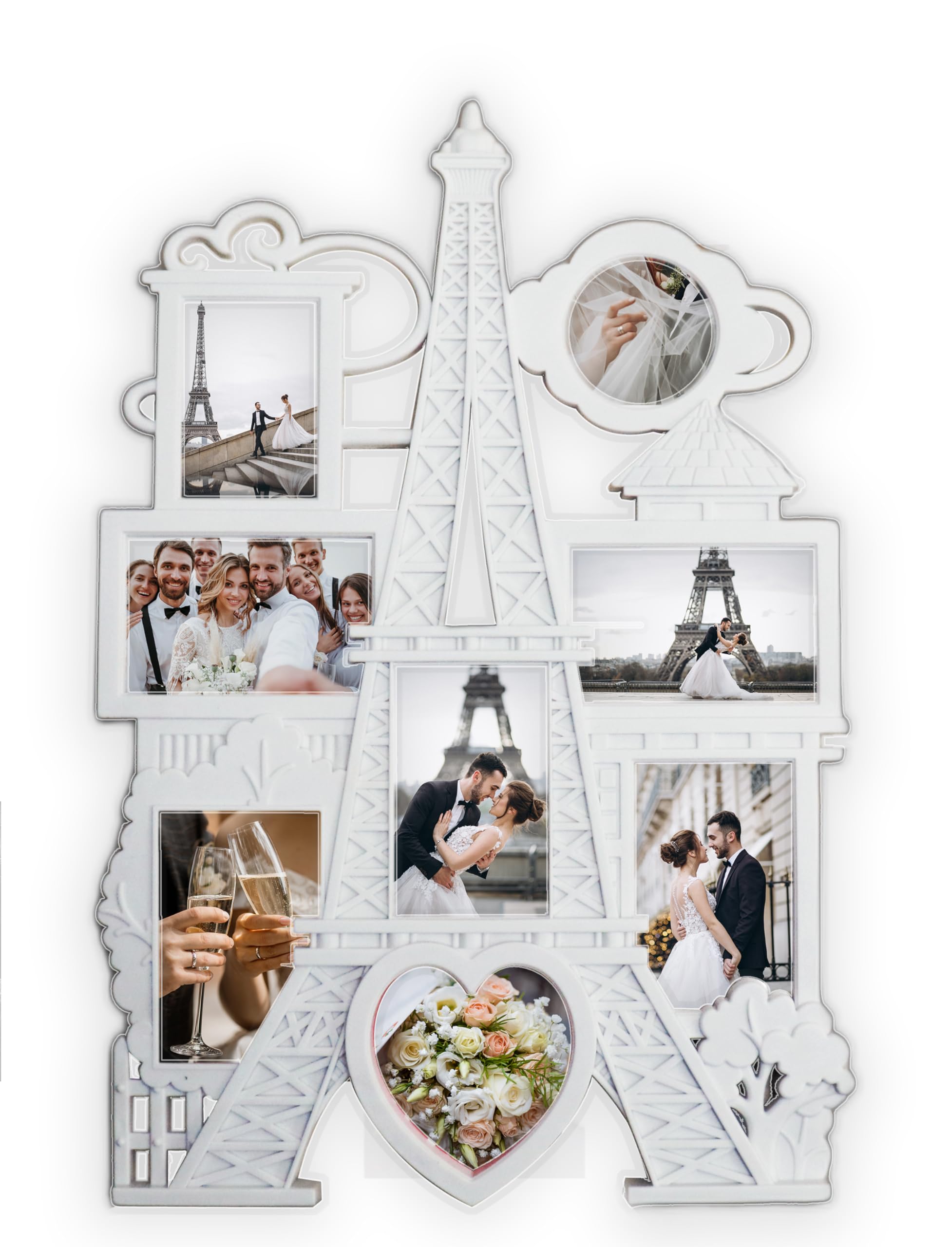 Large White Wall Large Hanging Collage Picture Frame 8 Opening, Paris Theme