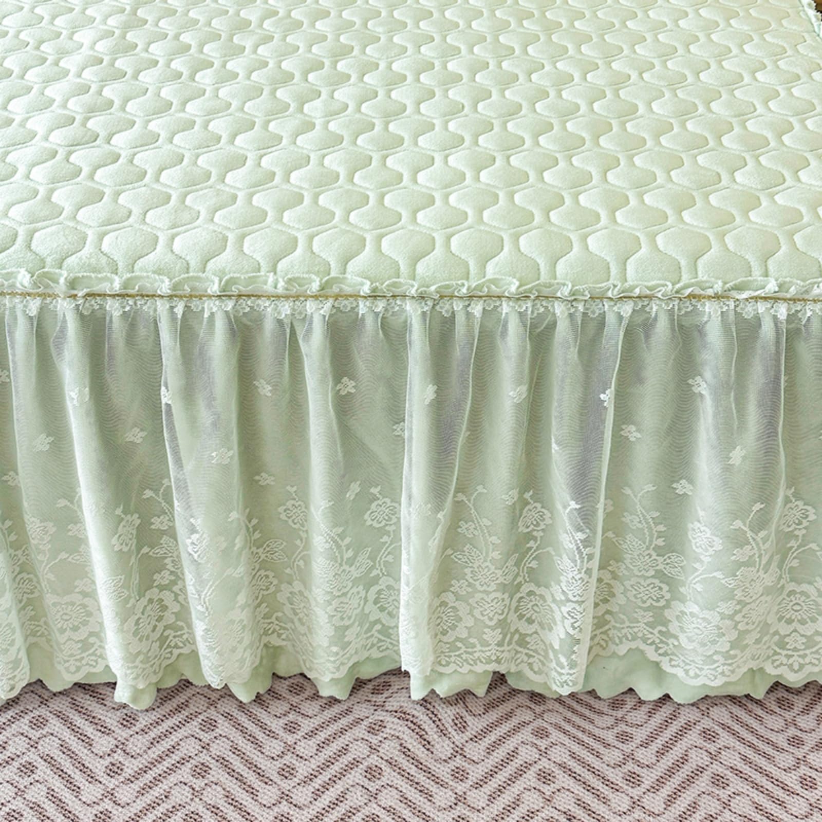 Surwin Drap Housse Doux Jupe de Lit a Volant Couleur Unie (Vert,150x200cm)