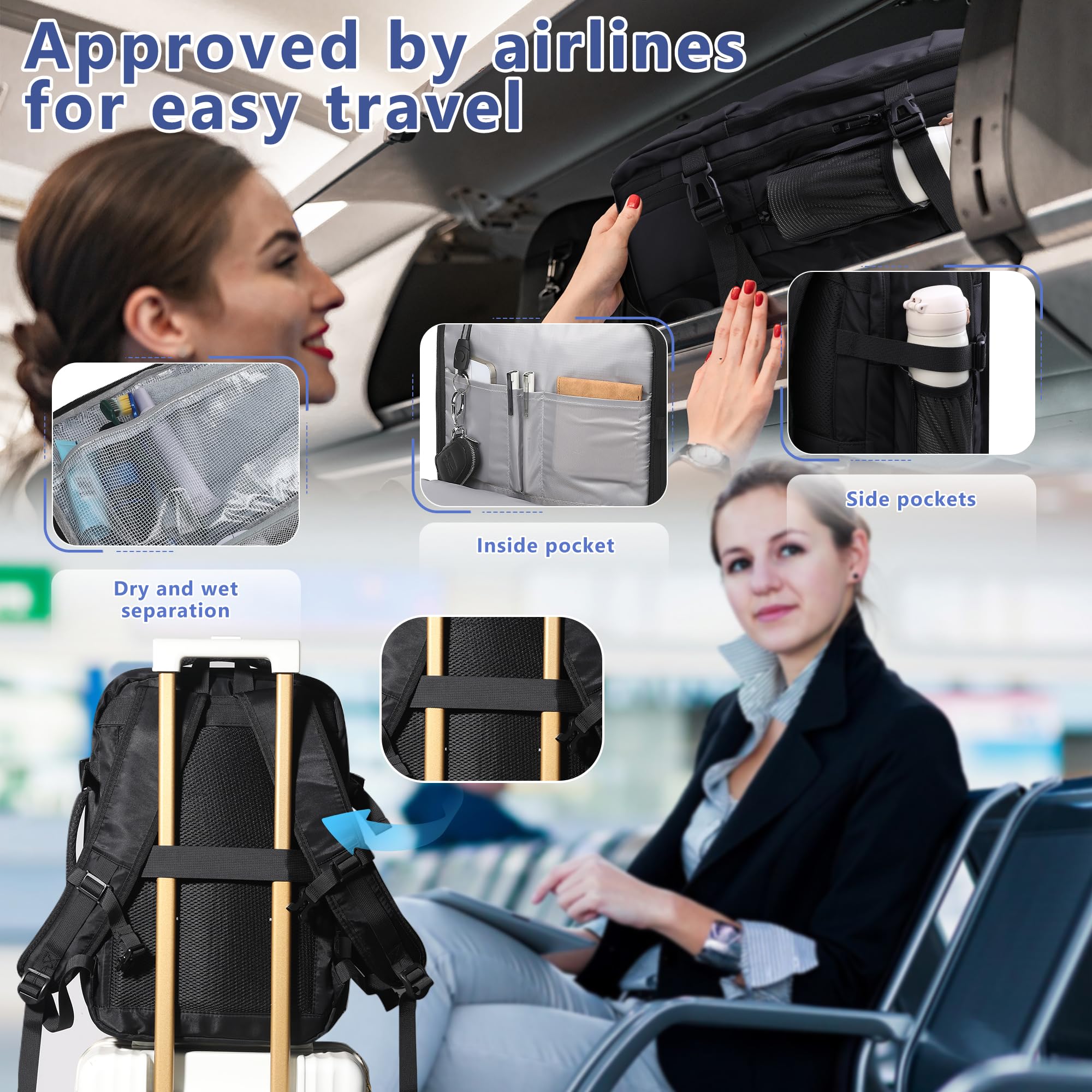 EASYSPEED Mochila de Viaje para Cabina de Avión 80L, Mochila al Vacío con Sistema de Compresión de Aire, Expandible, Resistente al Agua, Aprobada por TSA, para Embarque, Viajes, Senderismo y Acampada