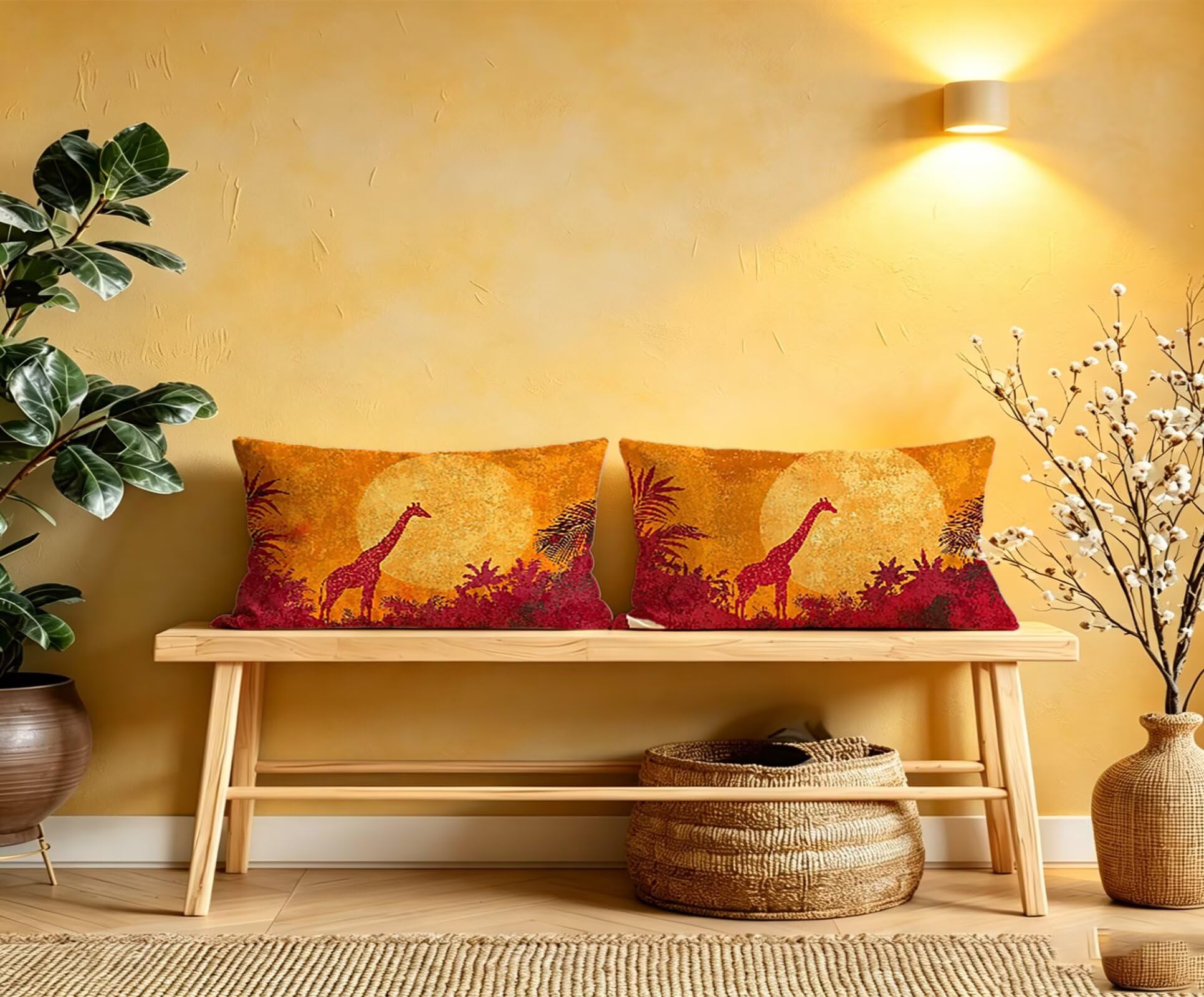 Orange Kissenbezug 60x80 Sonnenaufgang Kopfkissenbezug 2er Set,Wohnaccessoires & Deko,Weich und Atmungsaktiv Samt Stoff mit Verstecktem Reißverschluss für Bett Sofa Kissen Dekokissen-85859