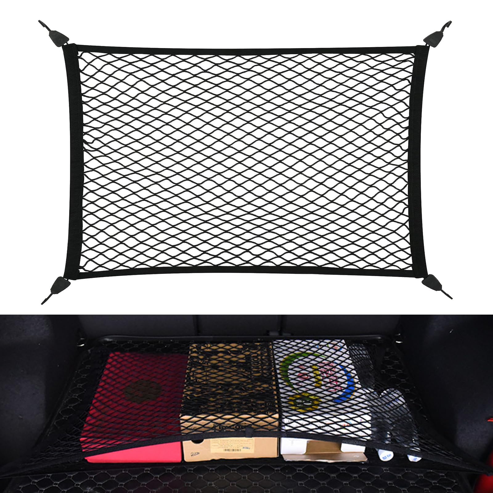 ONEMAJI Cargo Retention Net for Toyota Aygo X AB70 2022-2026,100x80cm Tension Webbing with Anchor Fixings Load Restraint Mesh for Boot Compartments