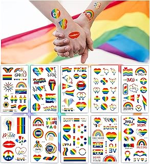 PHOGARY LGBT Temporary Tattoos (10 Sheets, 112 Pcs), Rainbow Tattoos Pride Tattoos LGBT Rainbow Temporary Tattoos Rainbow Flag Tattoo Stickers for Celebration, Guy Party, Pride Festivals, Pride Parade