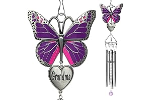 Grandma Windchime | Butterfly Wind Chime, Engraved Grandmother Heart | Garden Wind Chimes