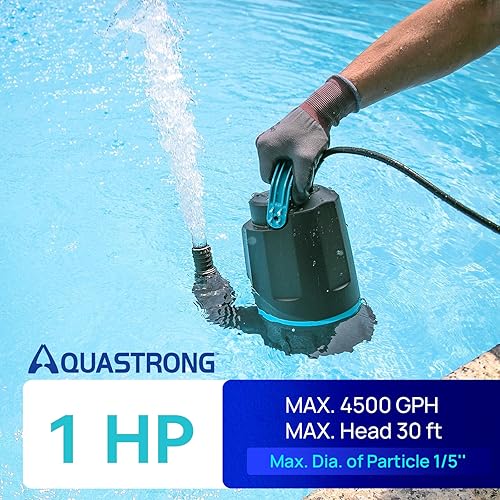 Miniatura 2 de Aquastrong Bomba de sumidero de 1 HP 4500 GPH Bomba de agua sumergible termoplástica portátil bomba de alto flujo de eliminación de agua para