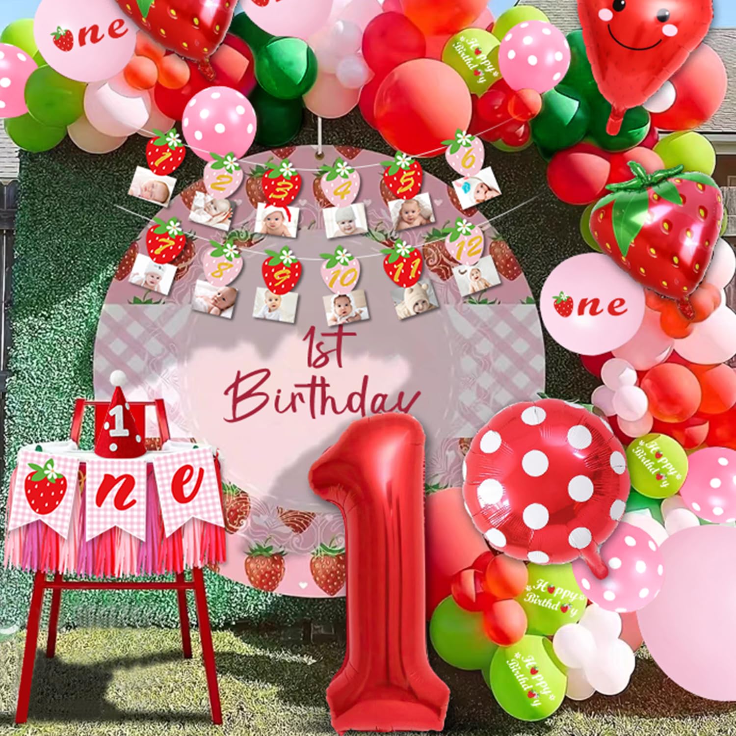 Deko 1. Geburtstag Mädchen, Luftballon Girlande Erdbeere, Erdbeere Themed Geburtstagdeko 1 Jahr, 84 Stück Geburtstagsdeko 1 Jahr Mädchen, für 1 Geburtstag Mädchen, Geburtstagsdeko Mädchen