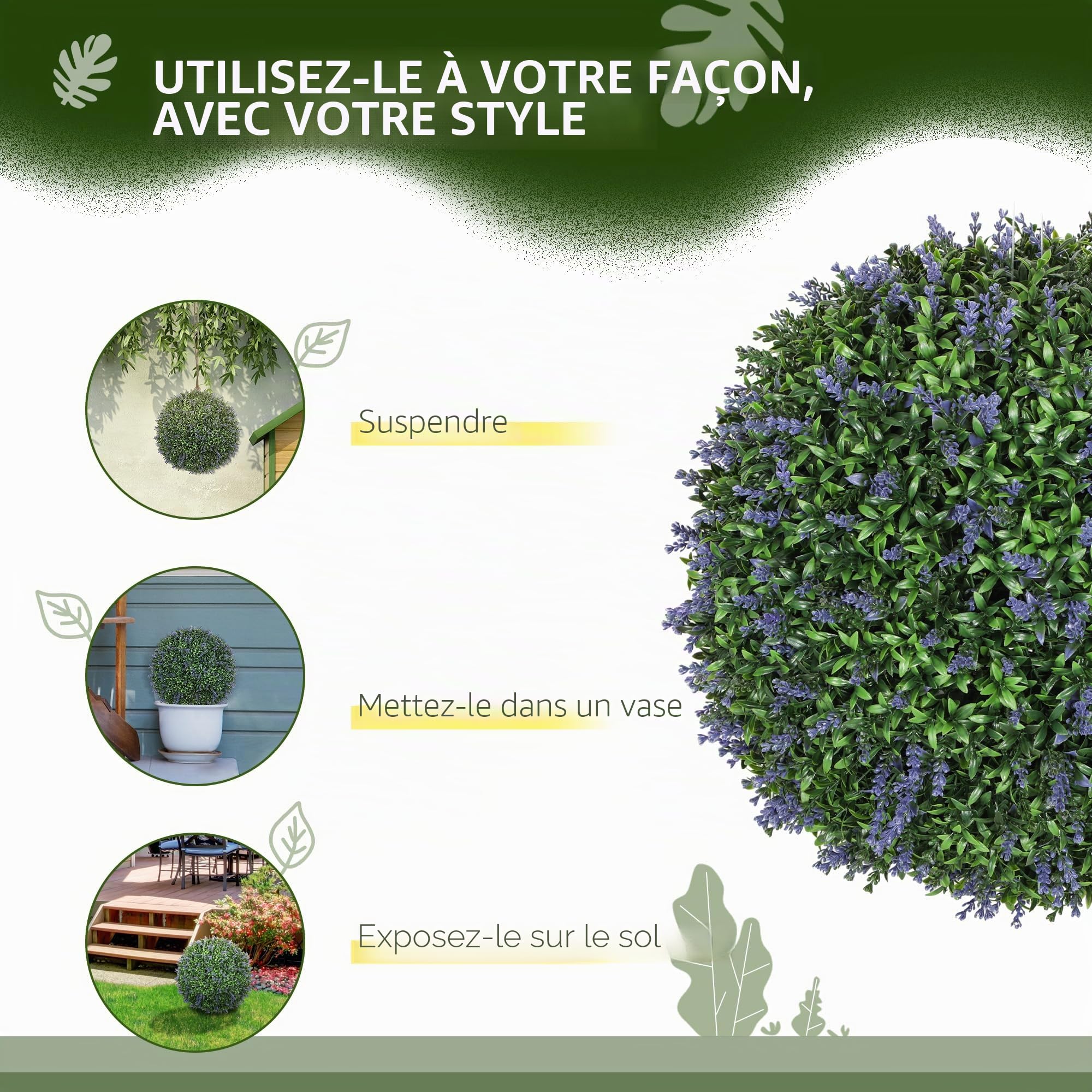 HOMCOM Lot de 2 Boules Topiaires Artificielles de 42 cm Lavande