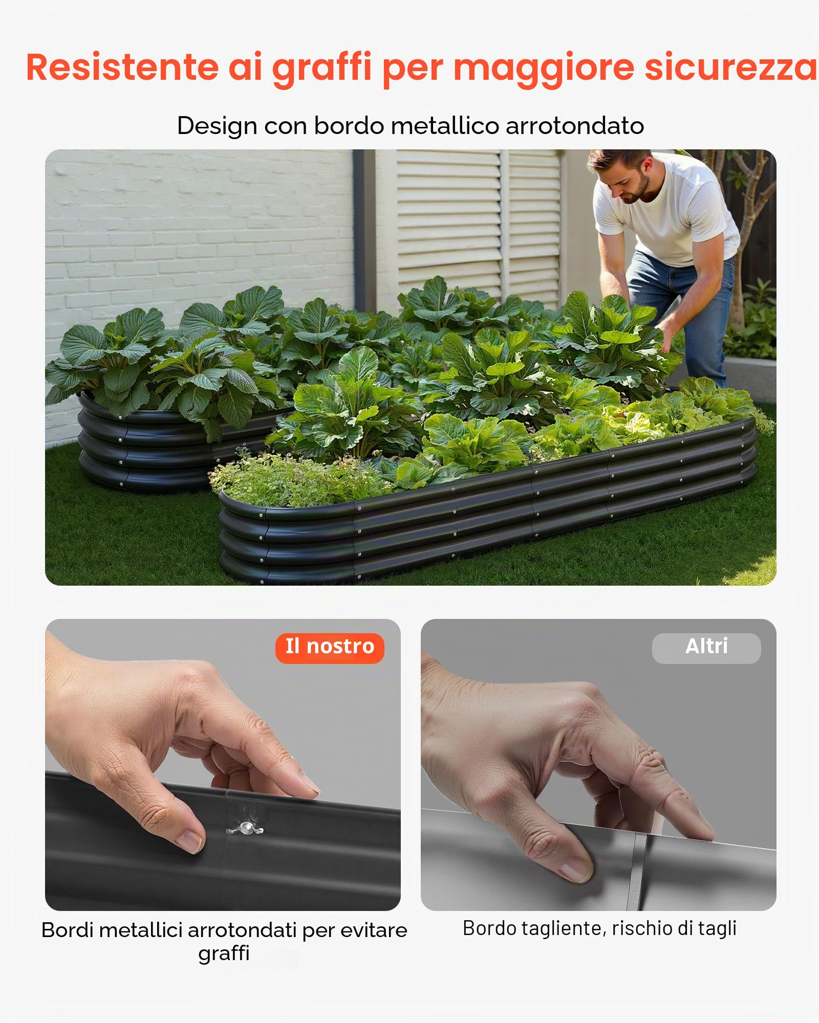 VEVOR Letto da Giardino in Acciaio Zincato 2400 x 600 x 290 mm, Design a Fondo Aperto, Grande Aiuola Rialzata per la Coltivazione di Verdure, Fiori, Erbe Aromatiche e Piante Grasse, Grigio Scuro