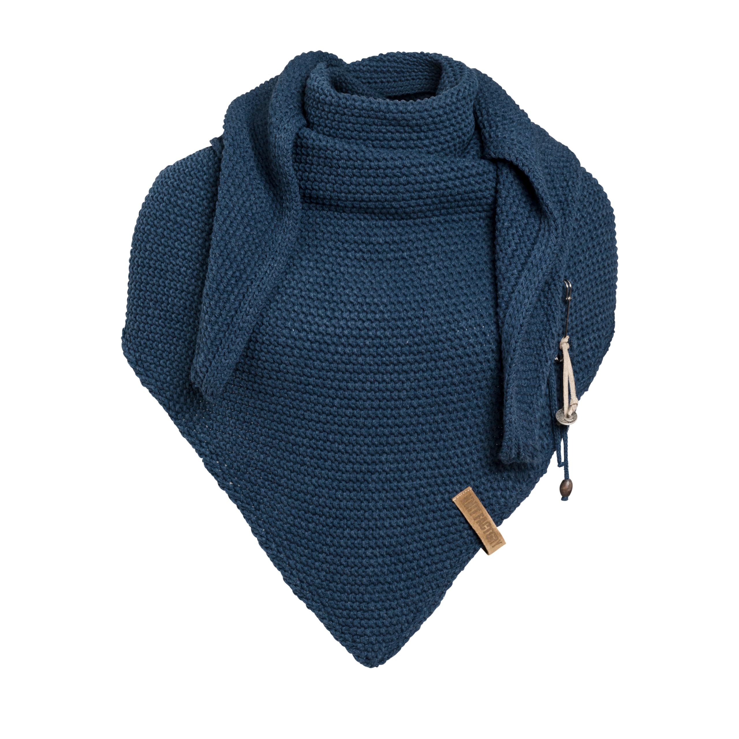 Knit Factory Women's Jeans Coco Knitted Shawl - Triangle Scarf - Knitted Winter Scarf - 190X85 Cm - Manufactured In Europe - Scarf - Including Decorative Pin