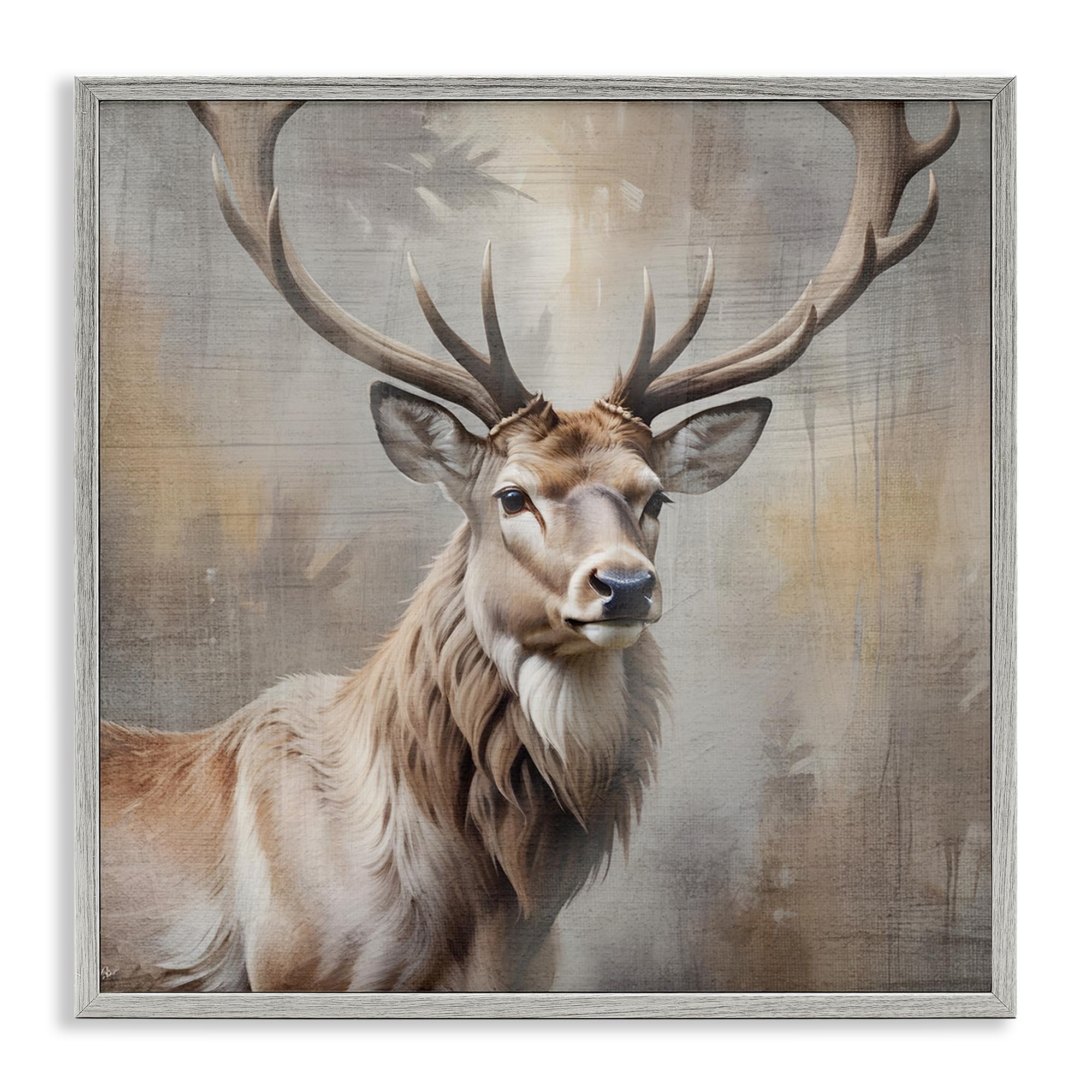 Stupell Industries Rustic Majestic Stag Portrait 'Rustic Stag With Majestic Glance', Framed Giclee Art, Gray, 24 X 24 Inches, Easy To Hang And Sturdy, Made In Usa, By Susan Arnot