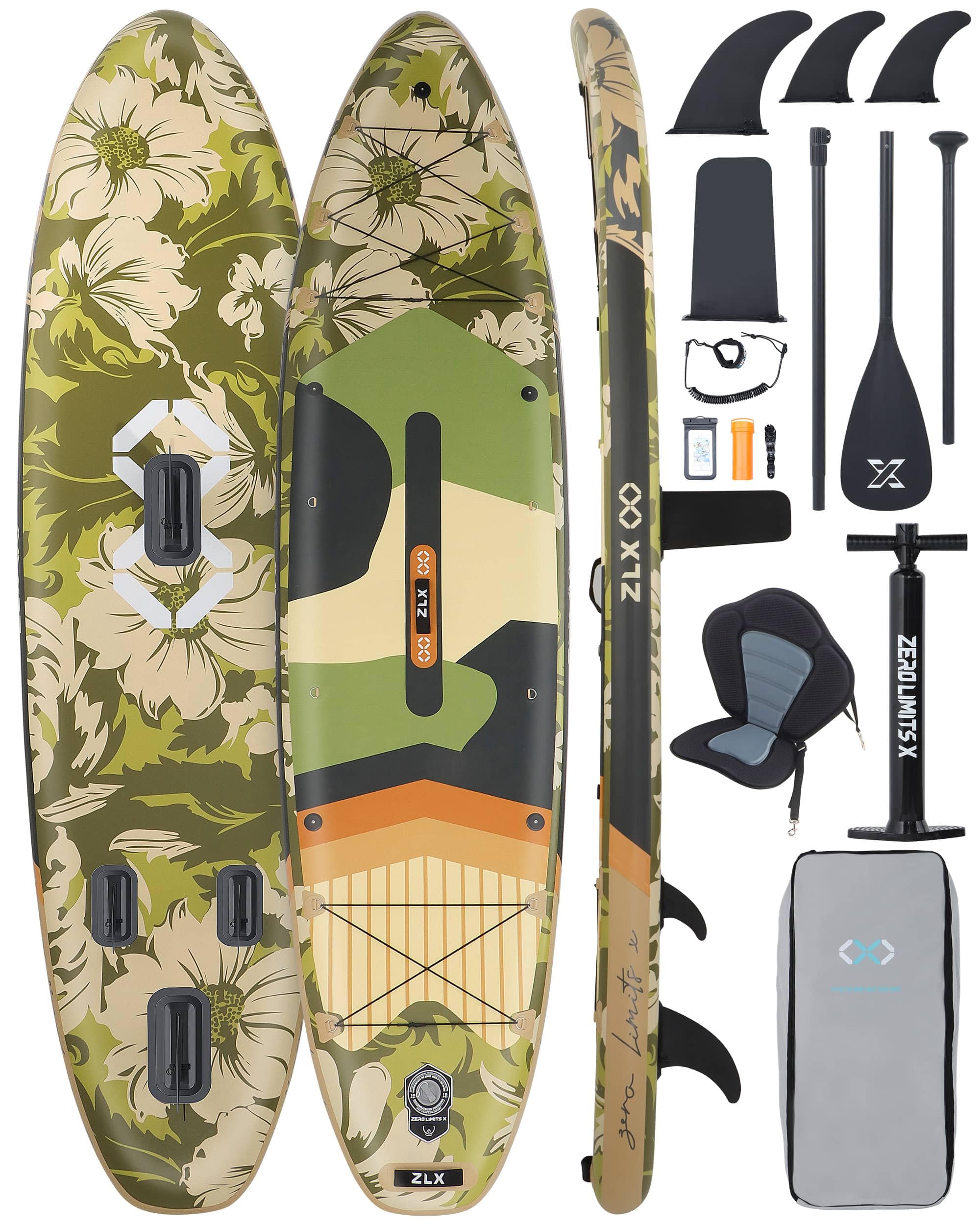 ZLX 350 CM Gonfiabile Stand Up Paddle Board Perfetto per tutti i livelli di abilità, adulti e giovani Ampio design stabile, copertura antiscivolo, pagaia regolabile, guinzaglio di sicurezza e borsa