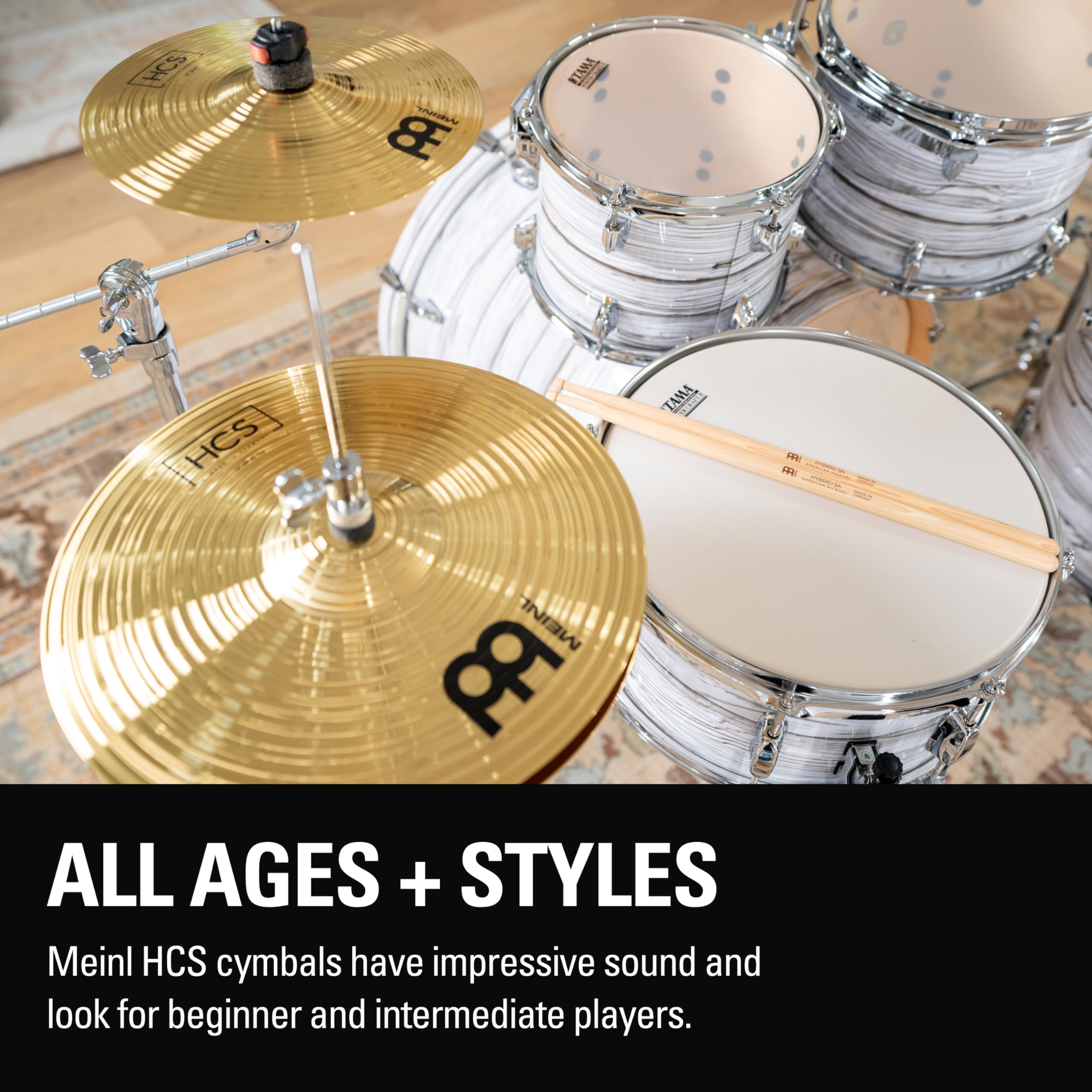 Meinl Cymbals HCS1314+10S Headliner Beckenset 33 cm (13 Zoll) Hihat, 35,6 cm (14 Zoll) Crash, Gratis 25,4 cm (10 Zoll) Splash und Gratis Meinl SB101 Drumsticks Paar