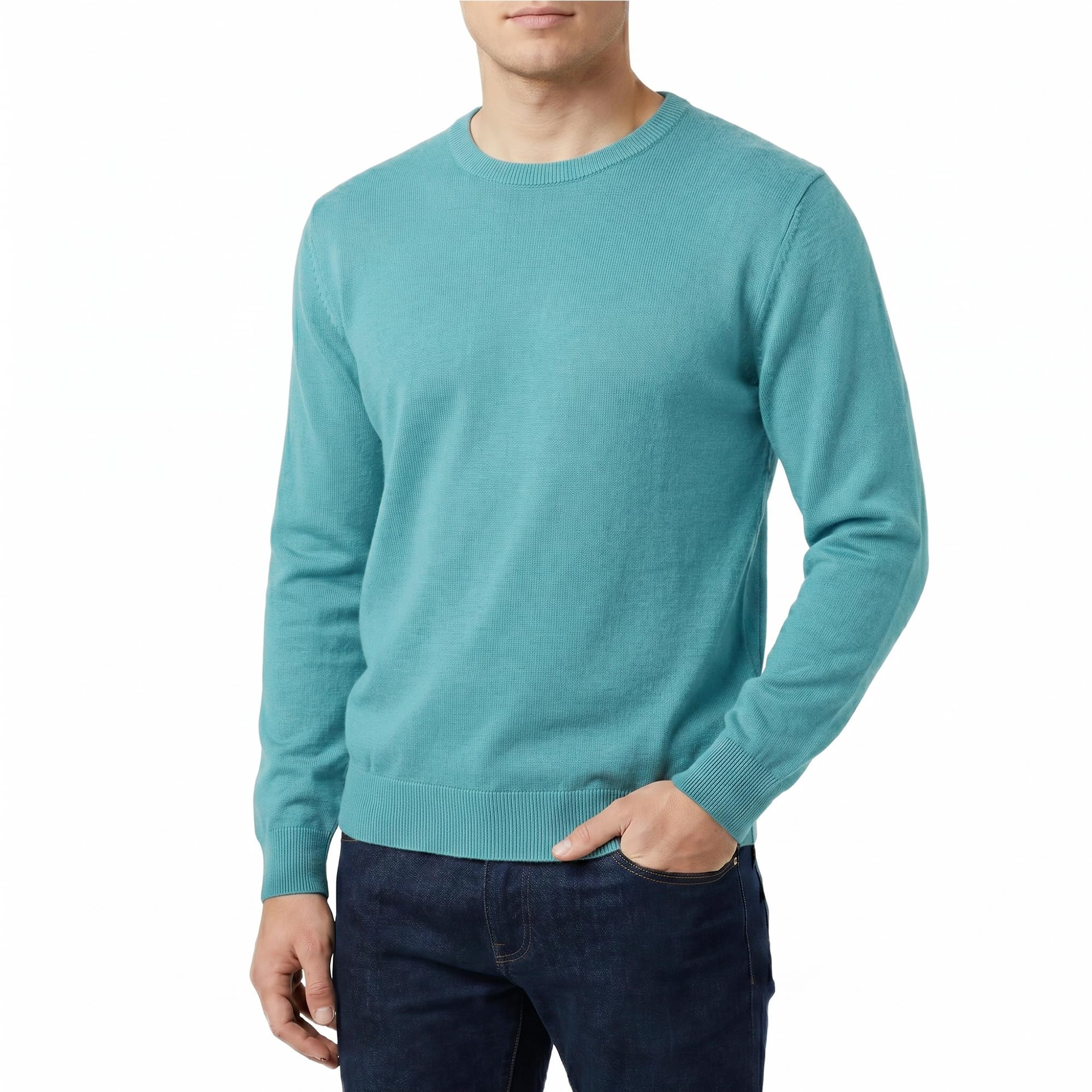 Castle Point Men's Cotton Crew Neck Jumper Knitted Sweater, Moss, XXL