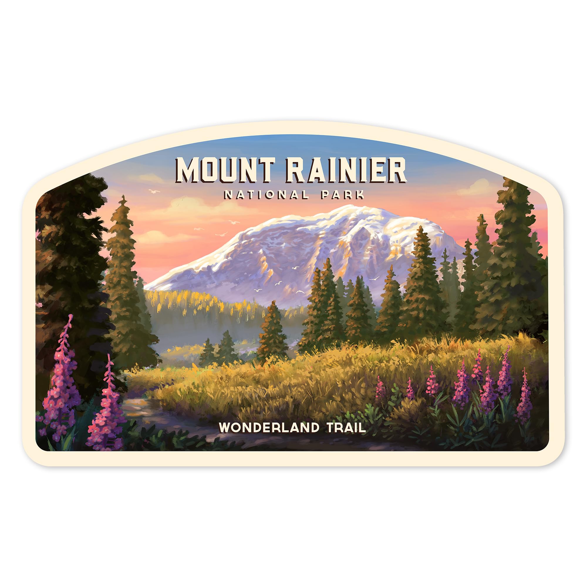 Lantern Press Sticker Mount Rainier, Washington, Mt Rainier National Park, Wonderland Trail Die Cut Vinyl, (Waterproof Decal for Cars, Water Bottles,