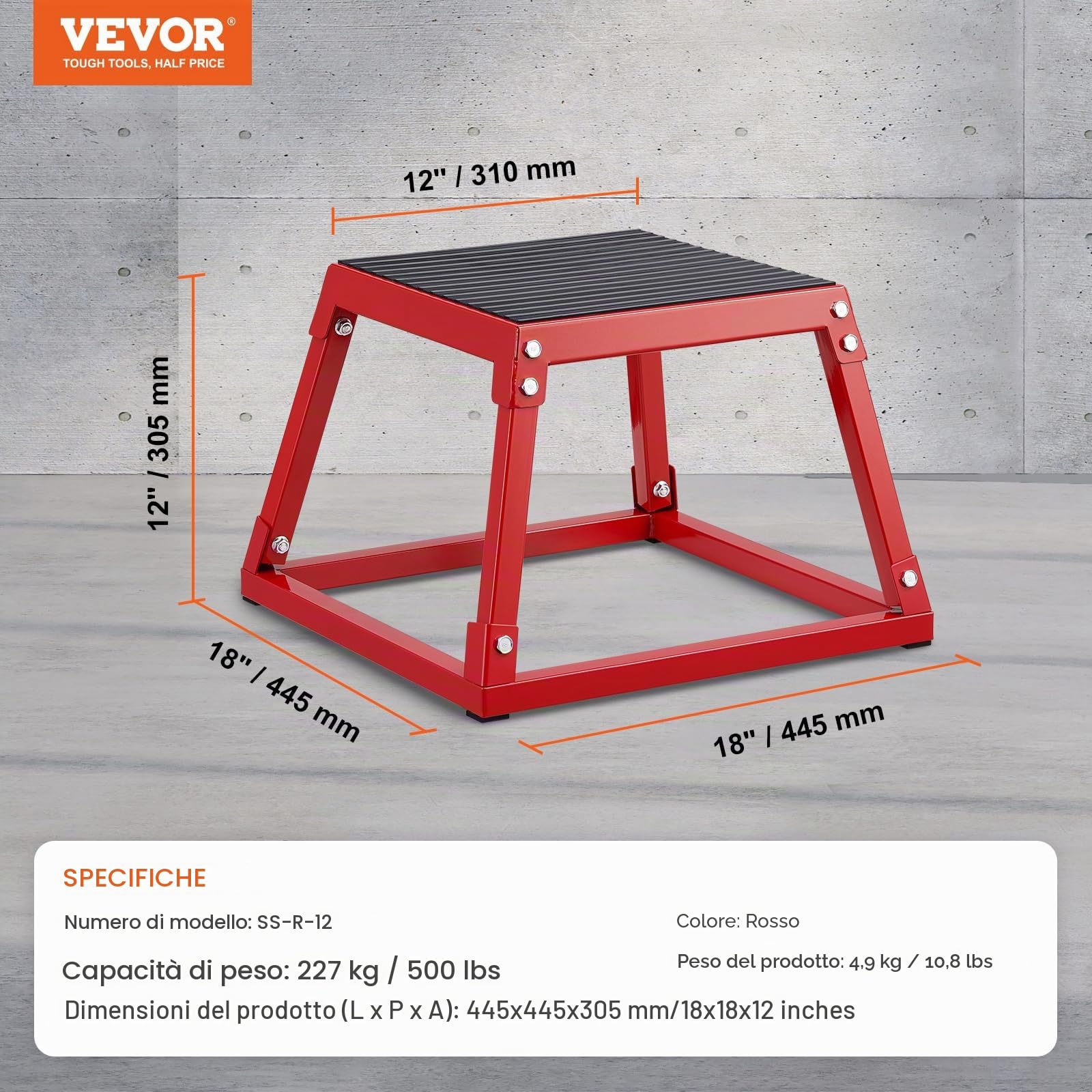 VEVOR Box Pliometrico 305mm Piattaforma Pliometrica Carico 227 kg Jump Box Allenamento Fitness Crossfit