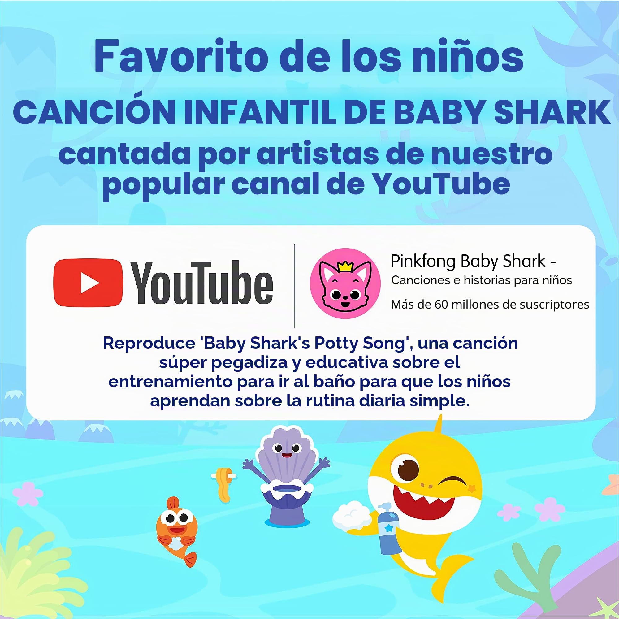 Baby Shark - Libro de sonido de 3 botones: libros interactivos de entrenamiento para ir al baño para niños pequeños, juguetes de aprendizaje