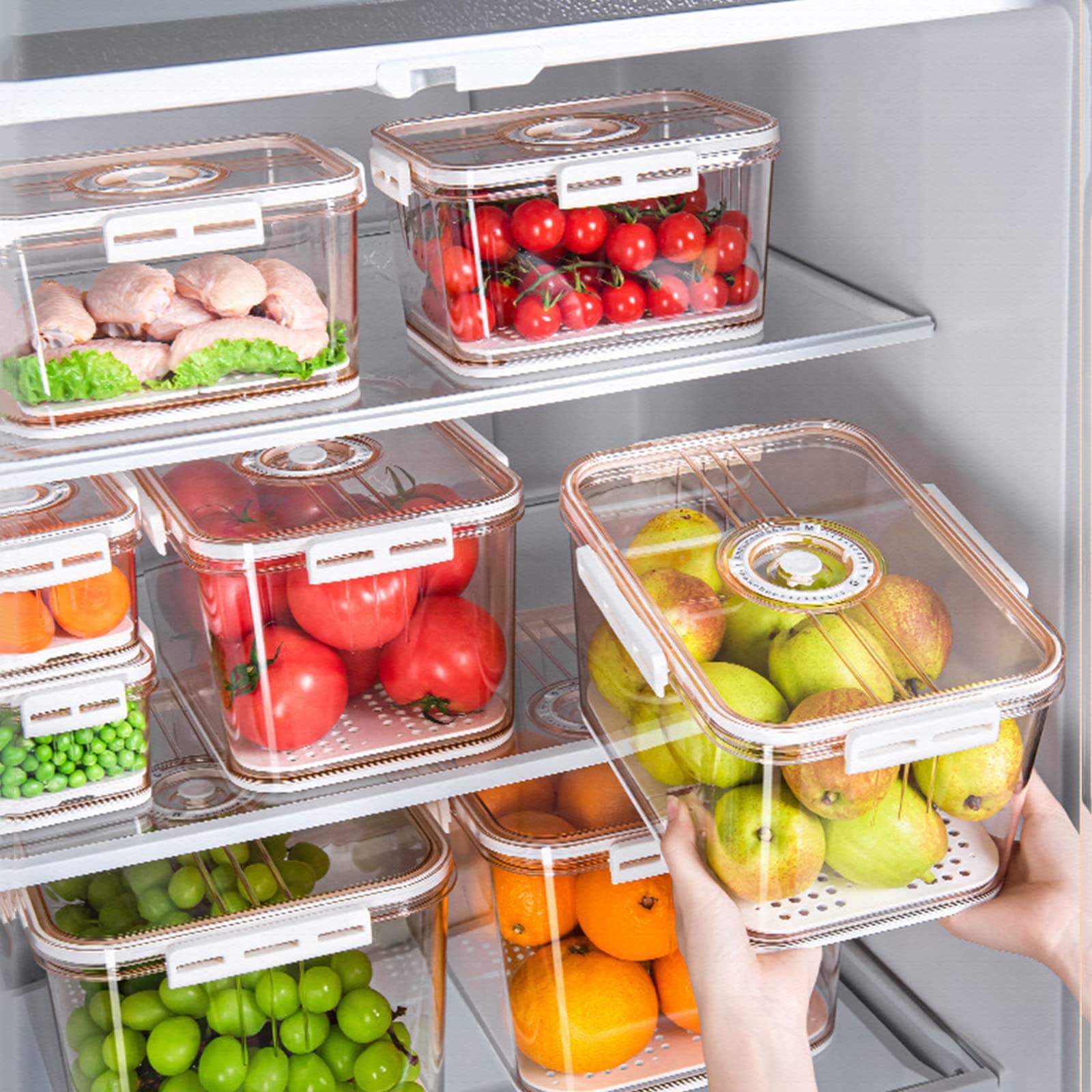 Set di organizer per frigorifero da 5 pezzi - Con timer, frigorifero con coperchio sigillato, contenitore per frutta e verdura per frigorifero, cucina, dispensa, armadi, cou (dimensioni: 20 l/11 l/5