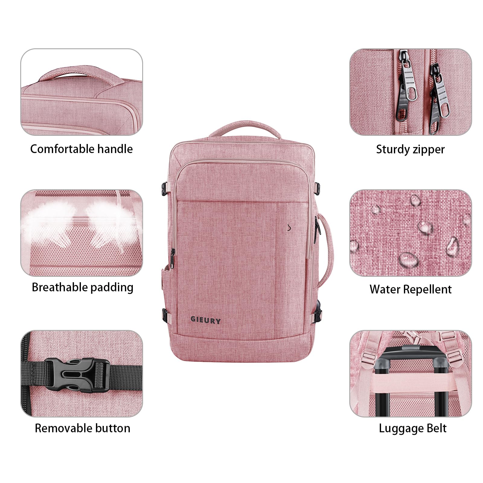 Gieury Mochila de viaje extensible para hombre y mujer 40-50 l, rosa, XL, Mochila de transporte
